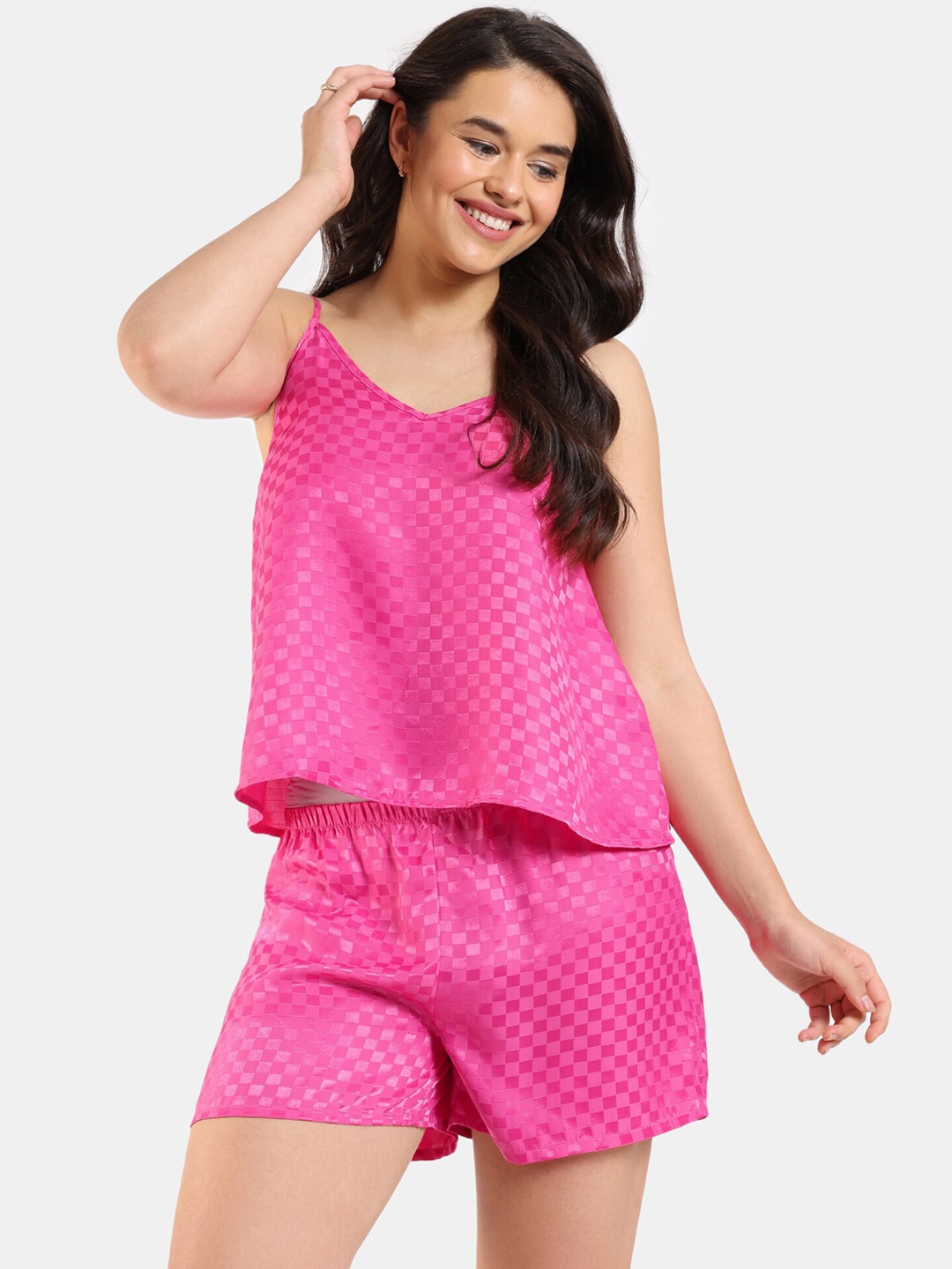 

Zivame Checked Sleeveless Night suit, Pink