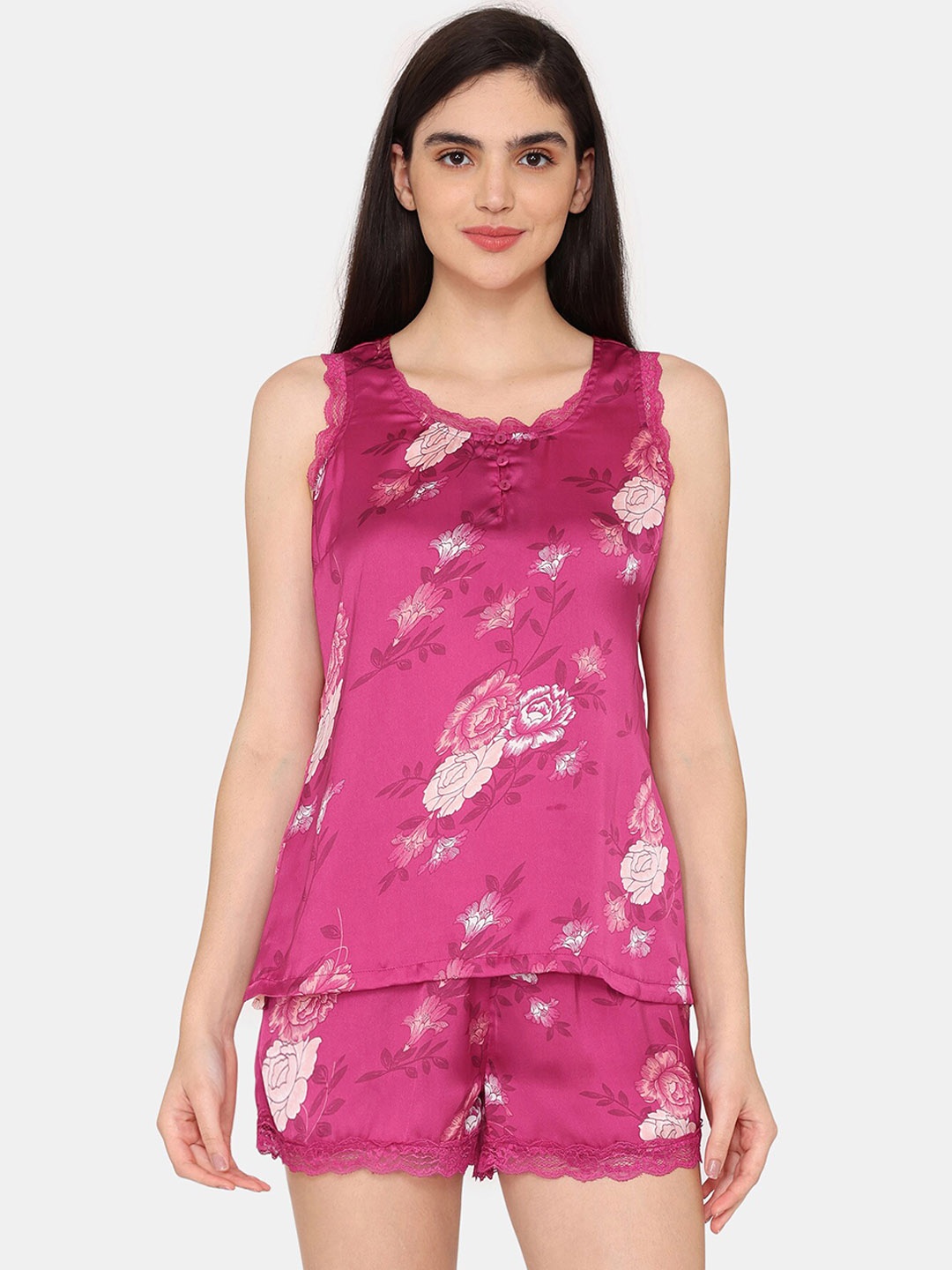 

Zivame Floral Printed Sleeveless Night suit, Pink