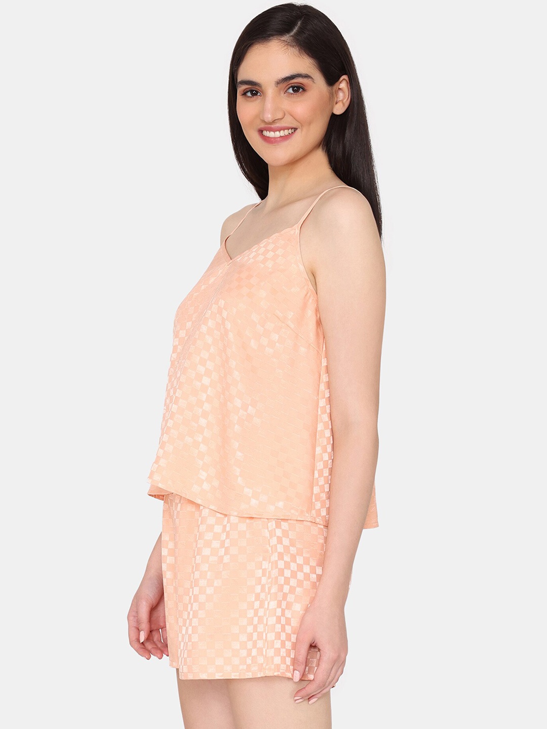 

Zivame Checked Sleeveless Night suit, Peach