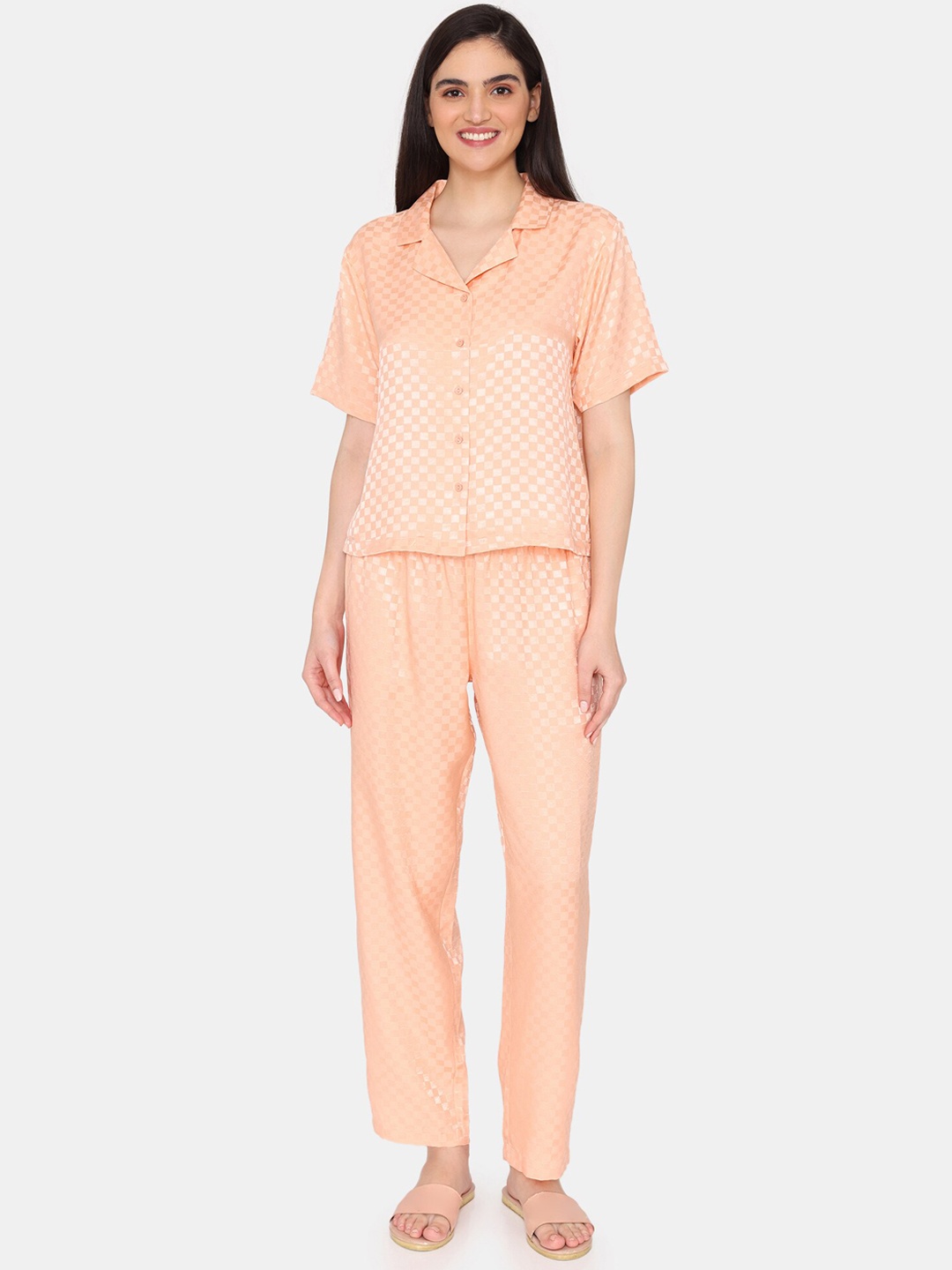 

Zivame Checked Night suit, Peach