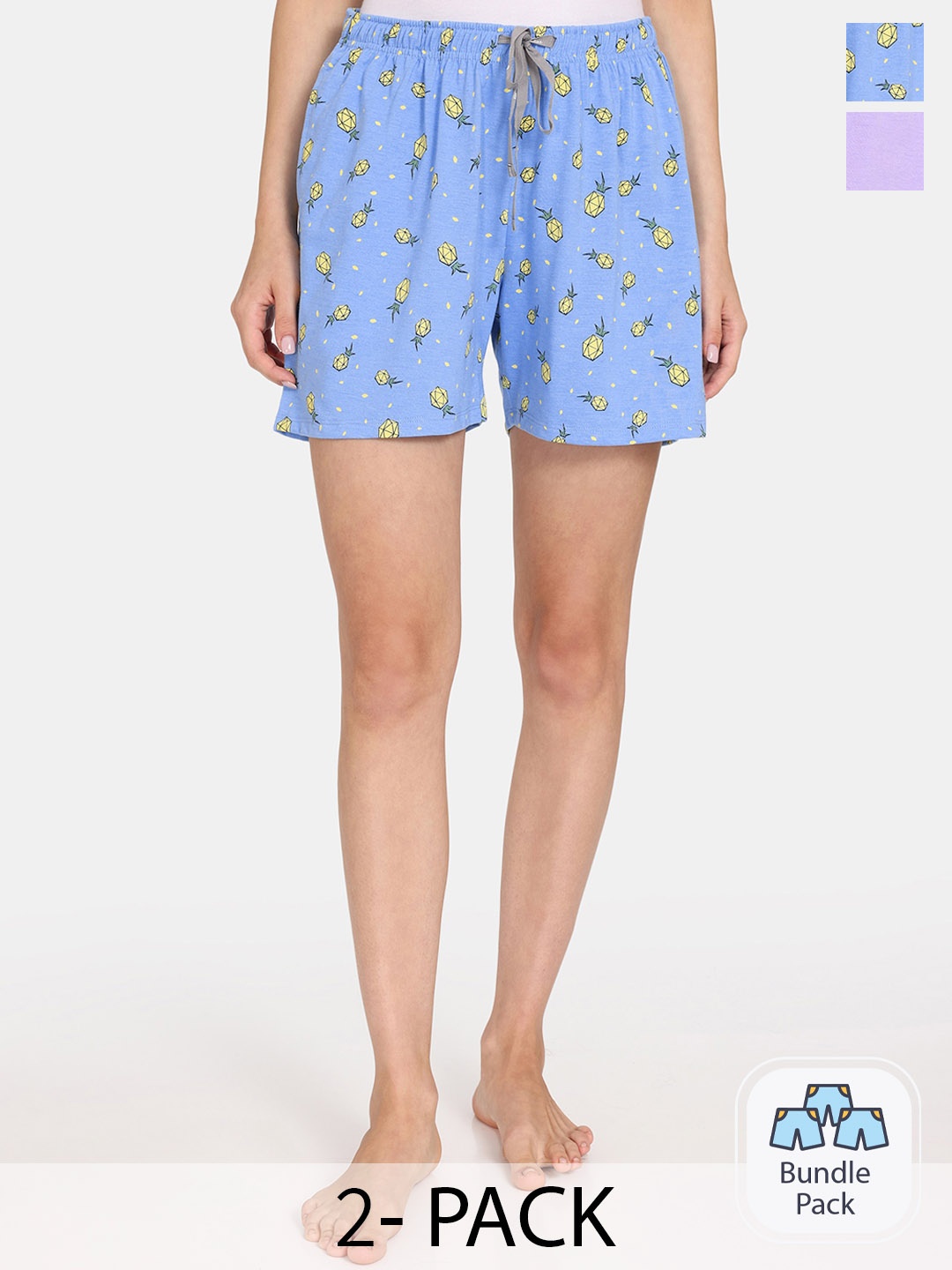 

Rosaline by Zivame Women Pack Of 2 Conversational Printed Shorts, Blue