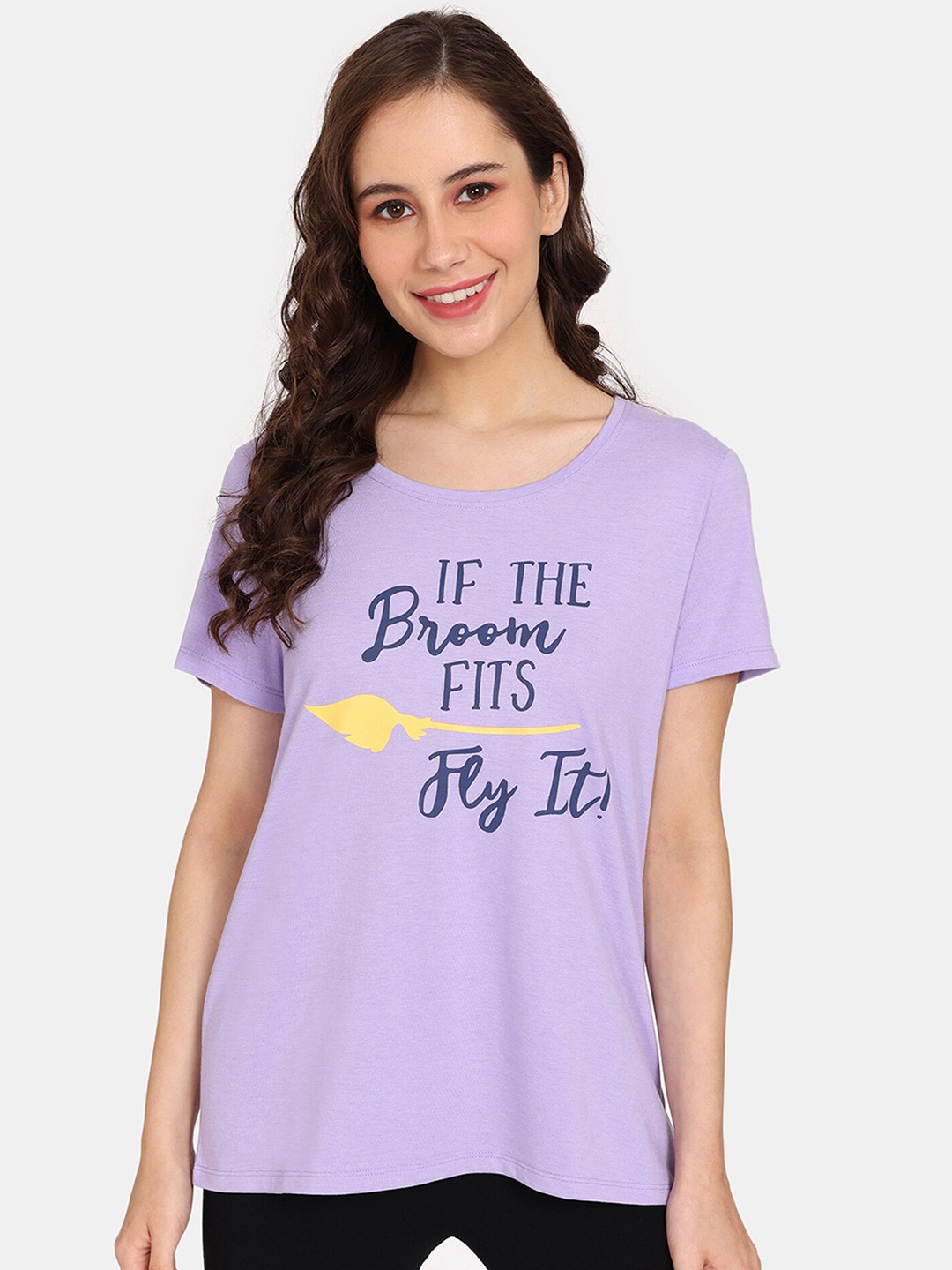 

Rosaline by Zivame Typography Printed Round Neck T-shirt, Purple