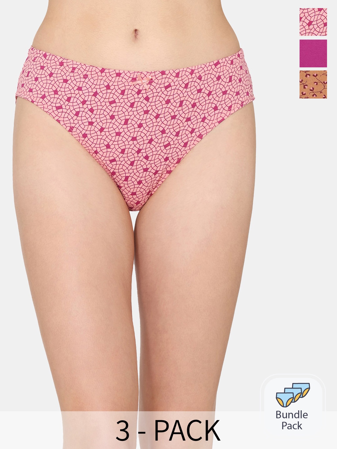 

Rosaline by Zivame Pack Of 3 Floral Printed Cotton Bikini Briefs, Purple