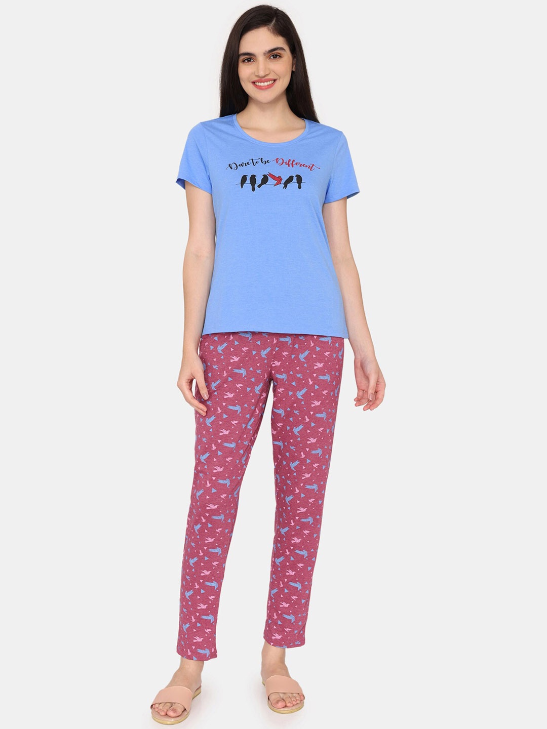 

Rosaline by Zivame Conversational Printed Night suit, Purple