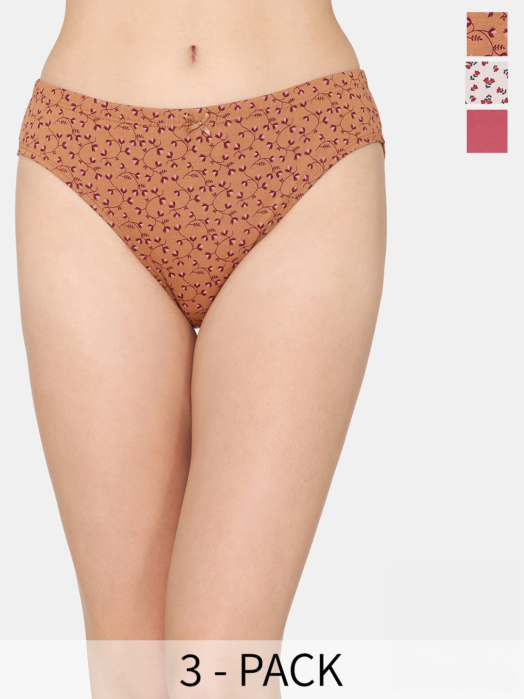 

Rosaline by Zivame Pack Of 3 Anti-Microbial Cotton Hipster Briefs, Brown