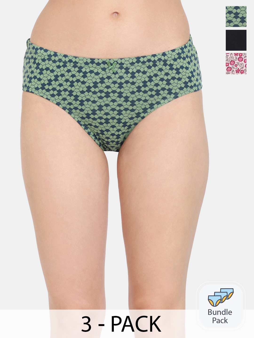 

Rosaline by Zivame Pack Of 3 Cotton Anti-Microbial Hipster Briefs, Green