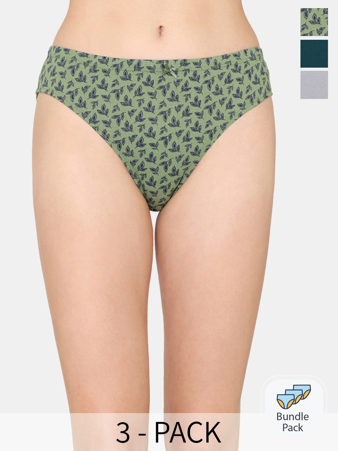 

Rosaline by Zivame Pack Of 3 Cotton Anti-Microbial Bikini Briefs, Green