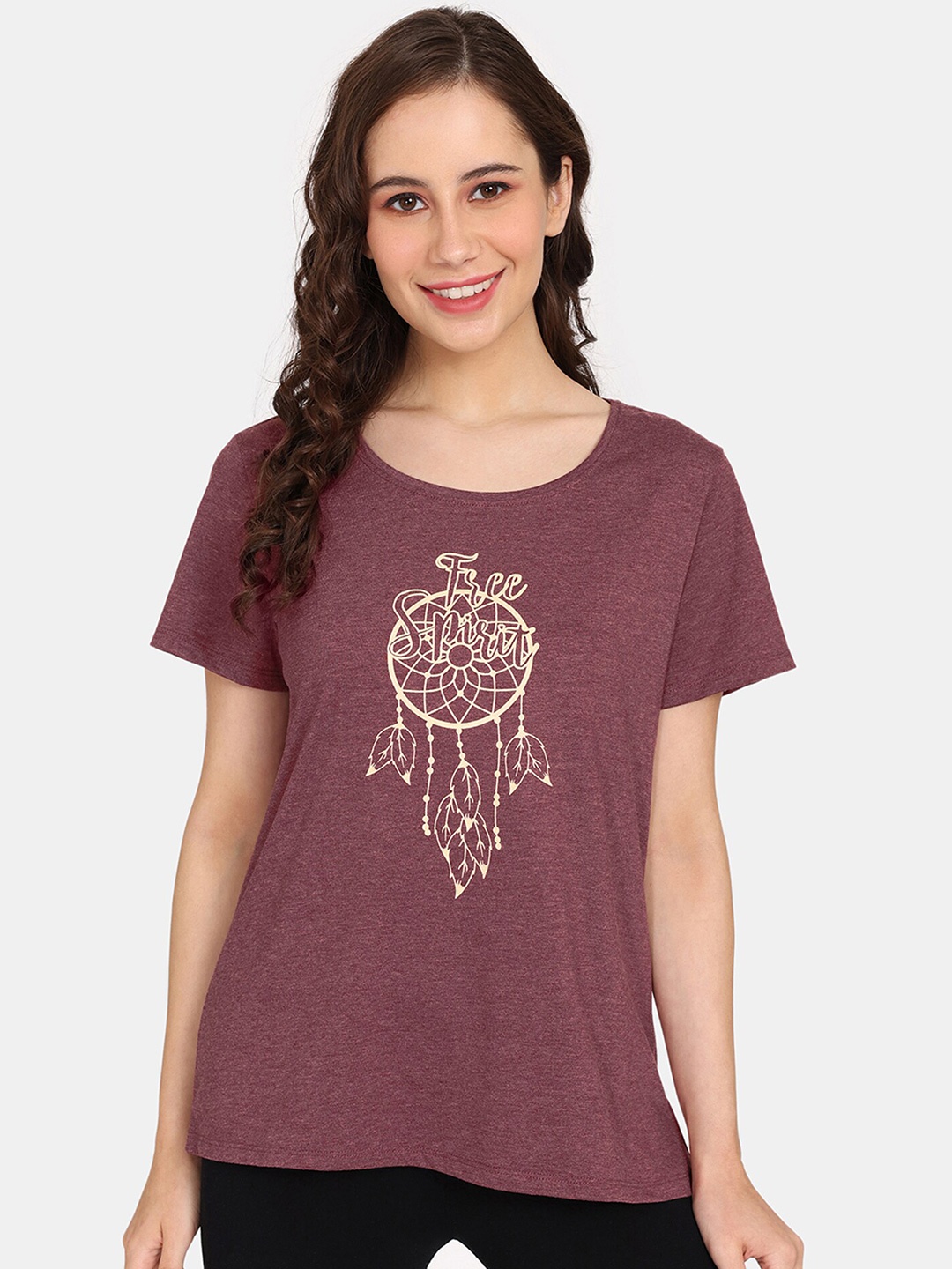 

Rosaline by Zivame Graphic Printed Round Neck T-Shirt, Brown