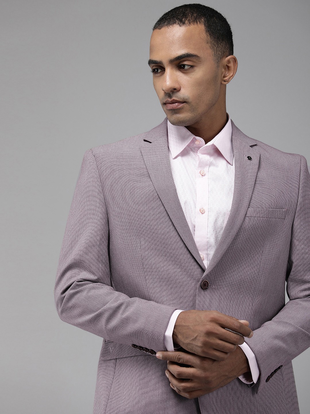 

Van Heusen Men Self Design Slim Fit Single-Breasted Formal Blazer, Burgundy
