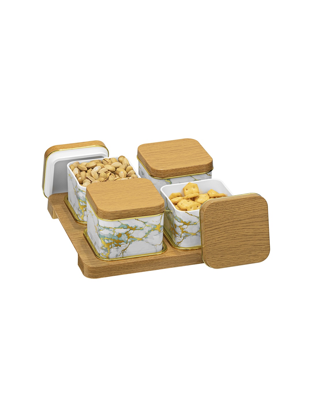 

SELVELWhite & Beige 4 Pcs Printed Food Container Tray Set, White