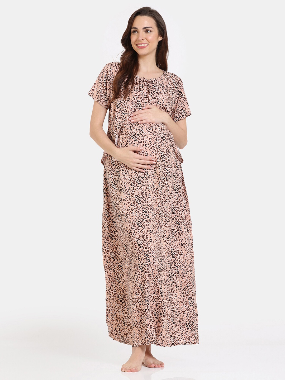

Coucou by Zivame Animal Skin Printed Maternity Maxi Nightdress, Brown