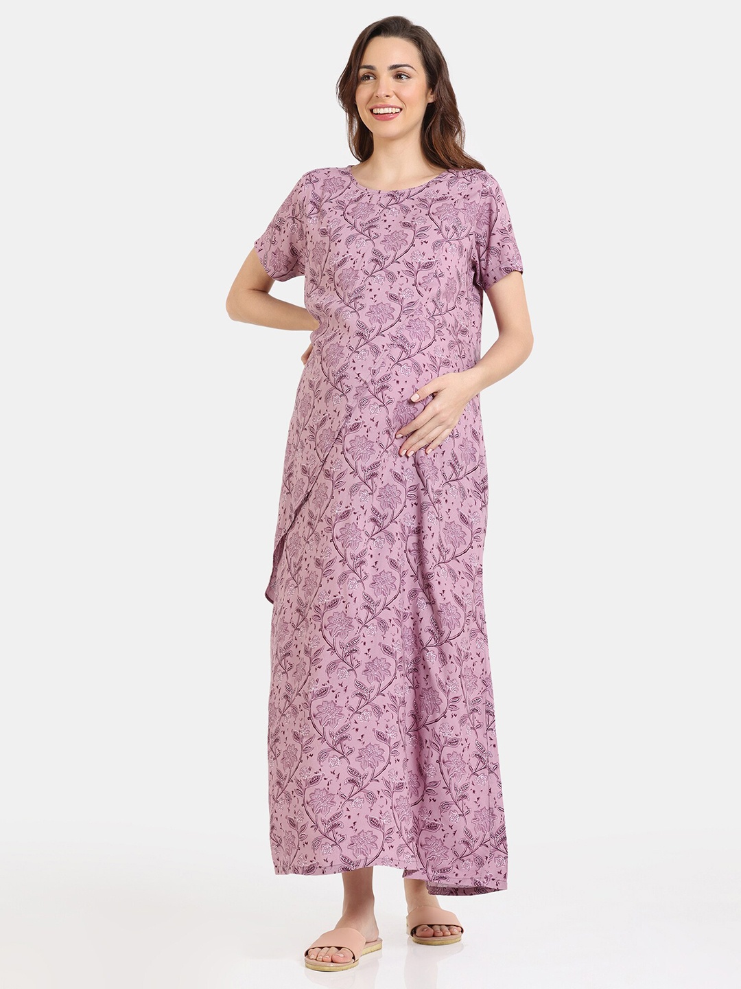 

Coucou by Zivame Printed Maternity Maxi Nightdress, Pink
