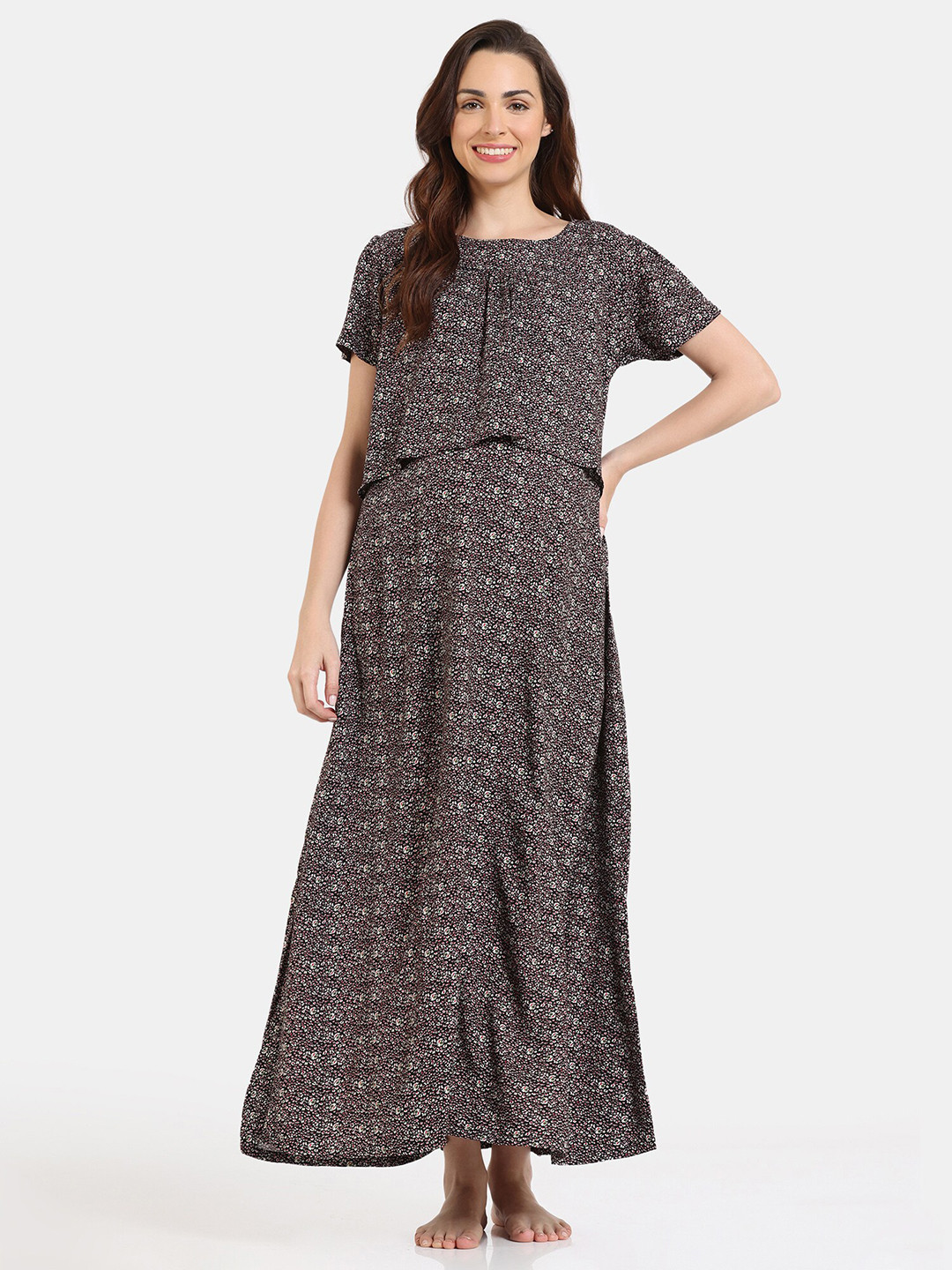 

Coucou by Zivame Abstract Printed Maternity Maxi Nightdress, Grey