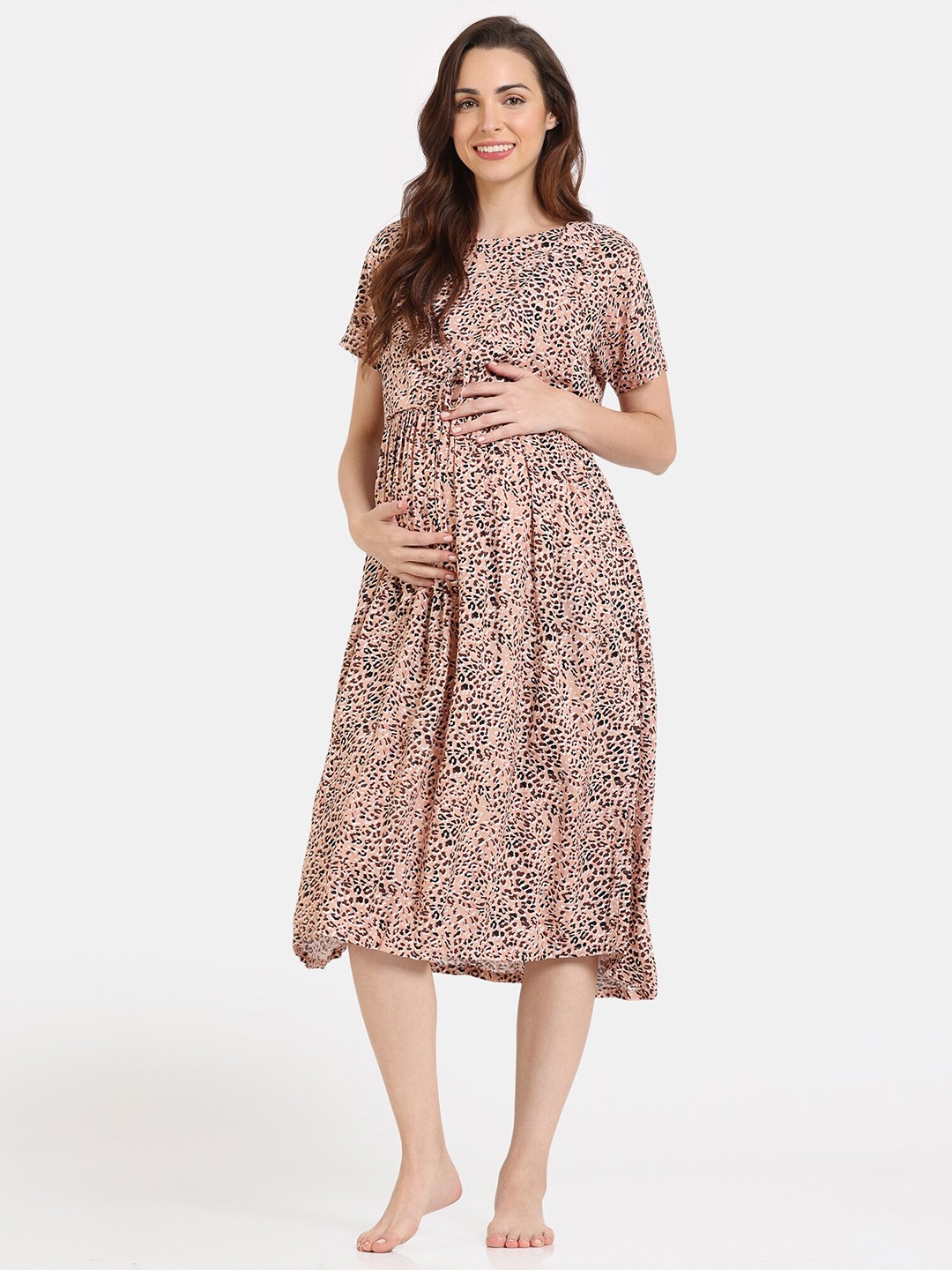 

Coucou by Zivame Animal Skin Printed Maternity Midi Nightdress, Brown
