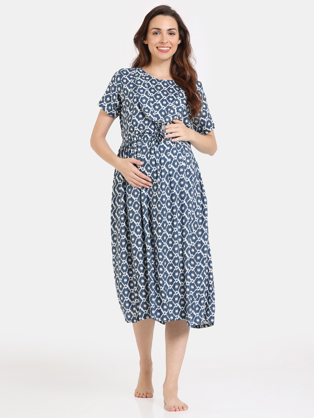 

Coucou by Zivame Geometric Printed Maternity Midi Nightdress, Blue