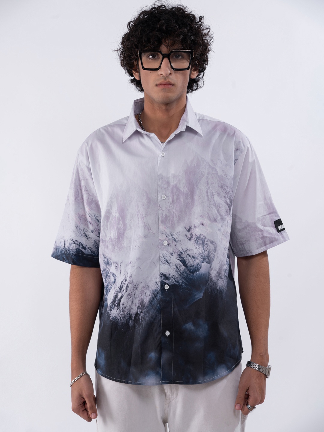 

UNRL Cotton Printed Oversized Shirt, Lavender