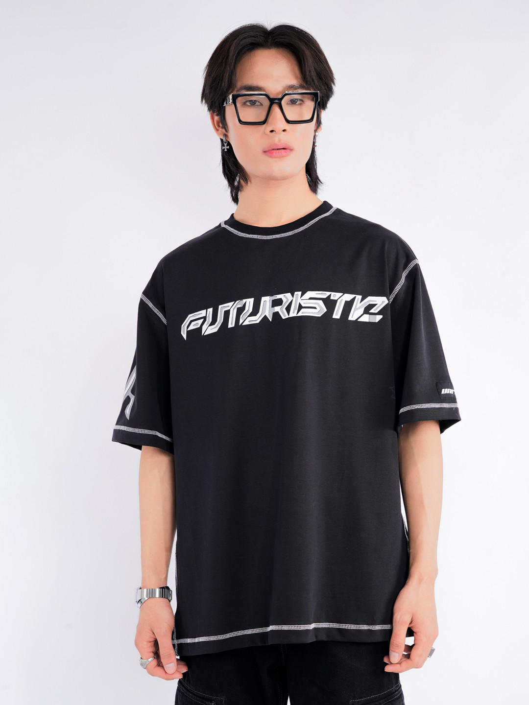 

UNRL Typography Printed Pure Cotton Drop-Shoulder Sleeves T-shirt, Black