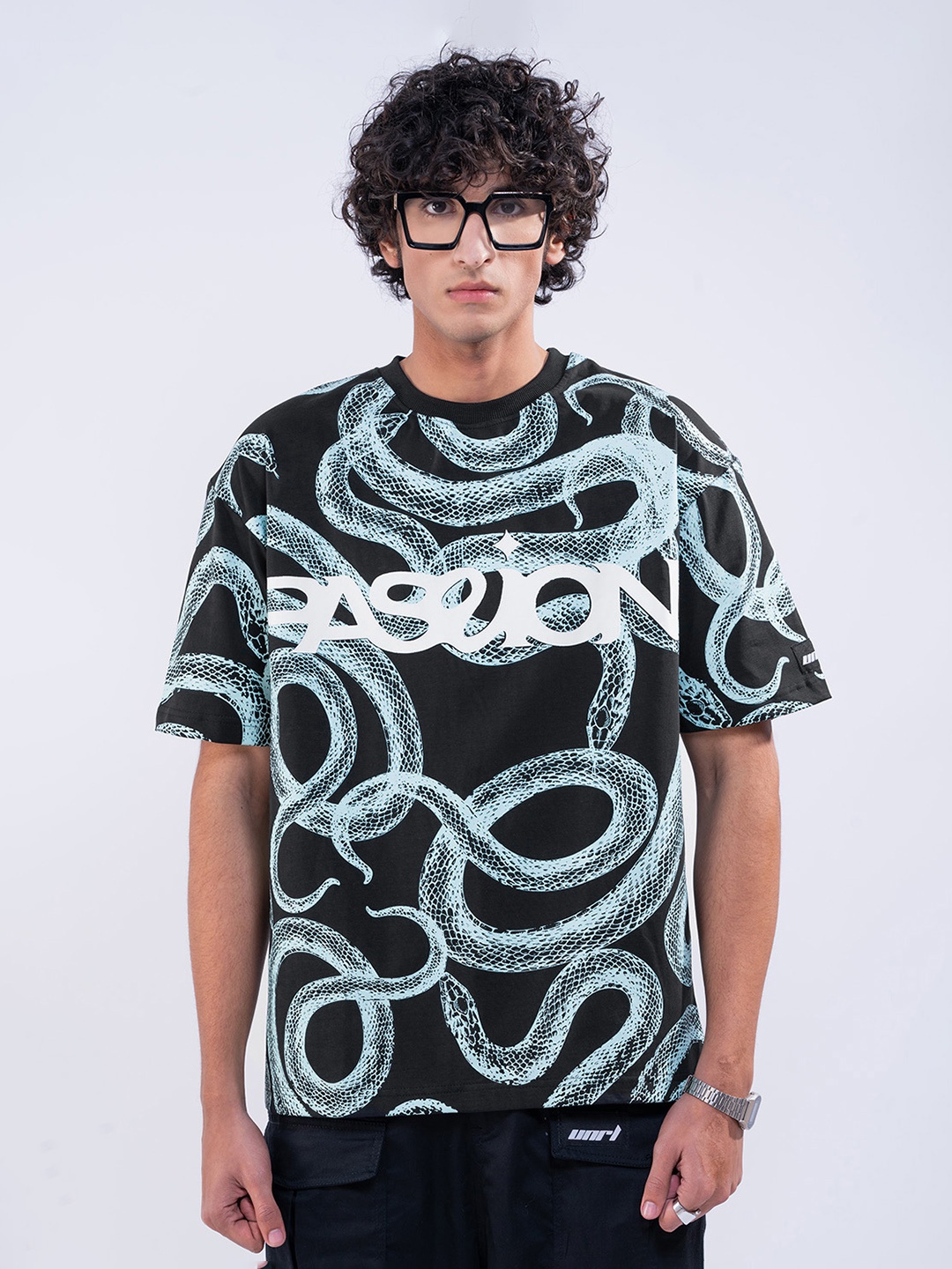 

UNRL Printed Pure Cotton Relaxed Fit T-shirt, Black