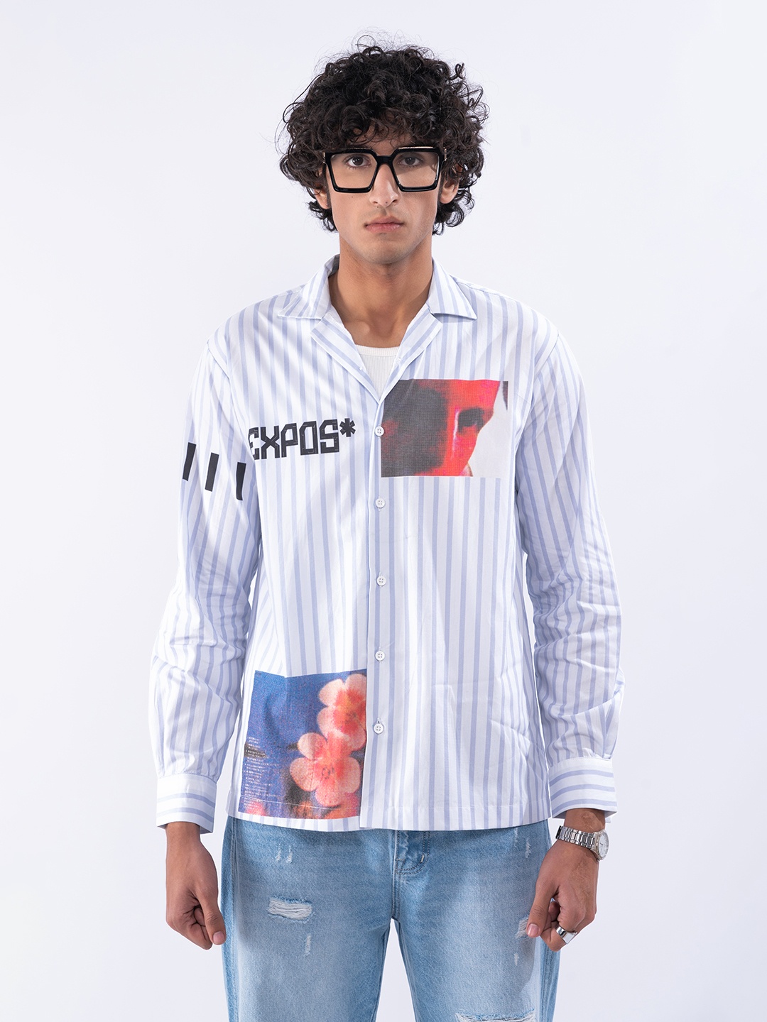 

UNRL Striped Long Sleeves Cotton Casual Shirt, Blue
