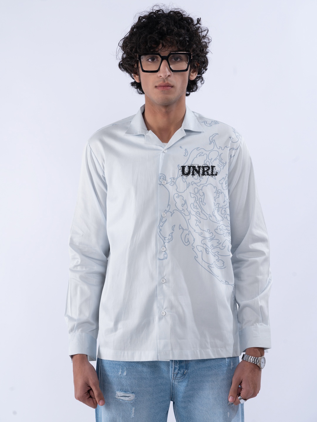 

UNRL Abstract Printed Pure Cotton Casual Shirt, Blue