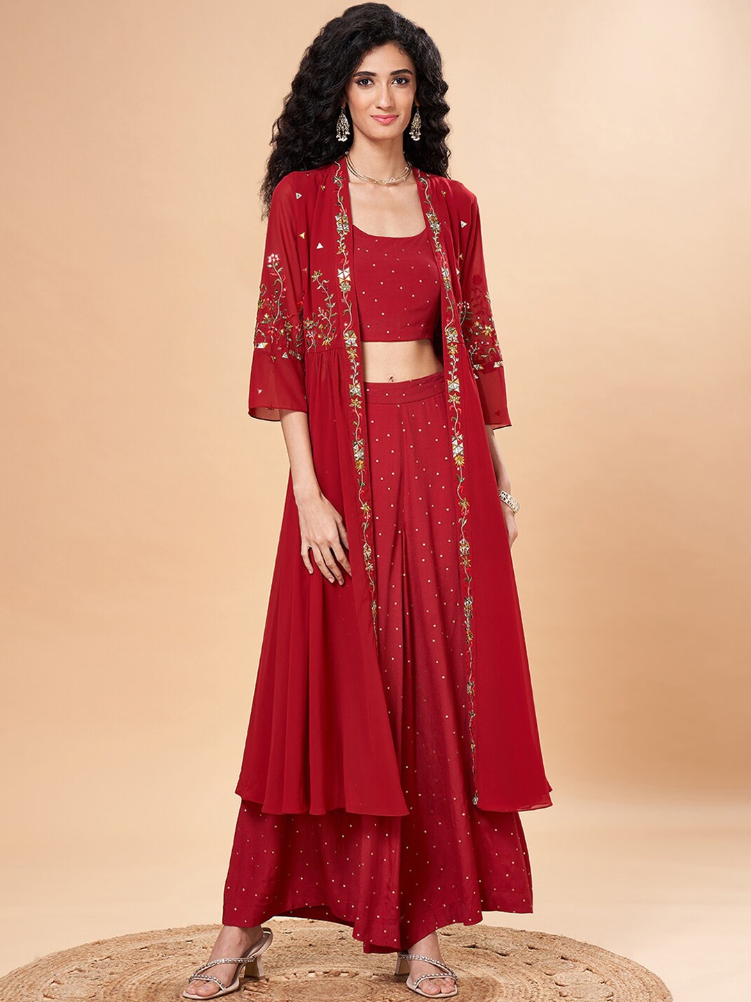 

Marigold Lane Embroidered Toy With Palazzo & Shrug, Red