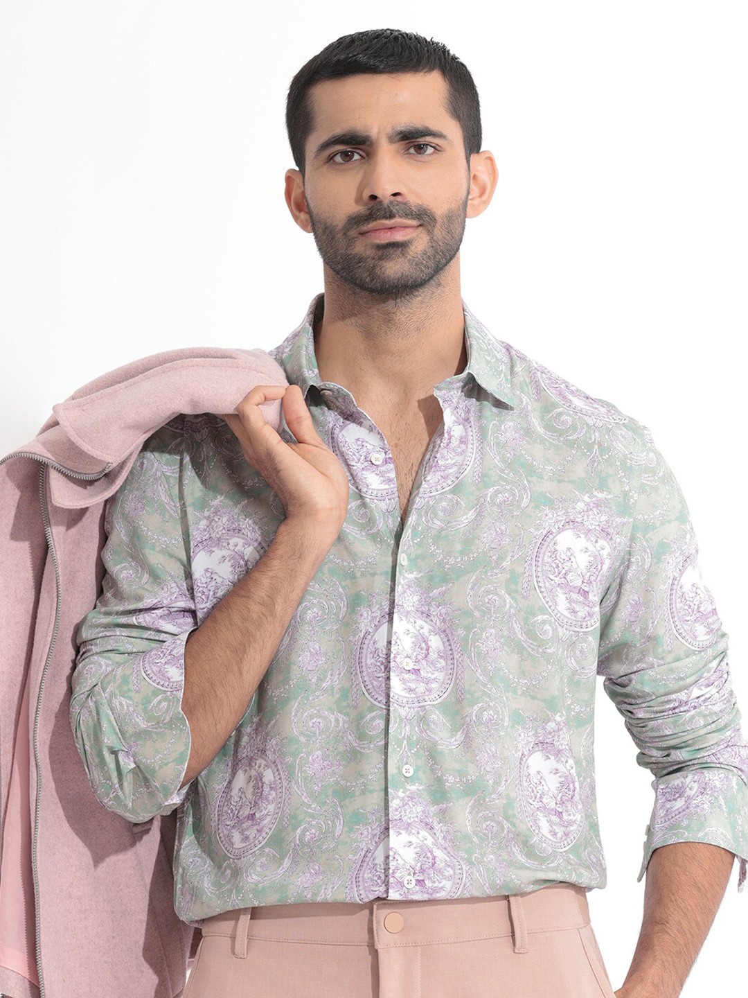 

RARE RABBIT Men Theon Printed Slim Fit Classic Shirt, Green