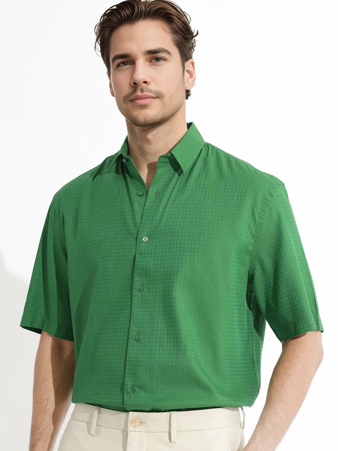 

RARE RABBIT Men Lazio Checked Slim Fit Classic Cotton Shirt, Green