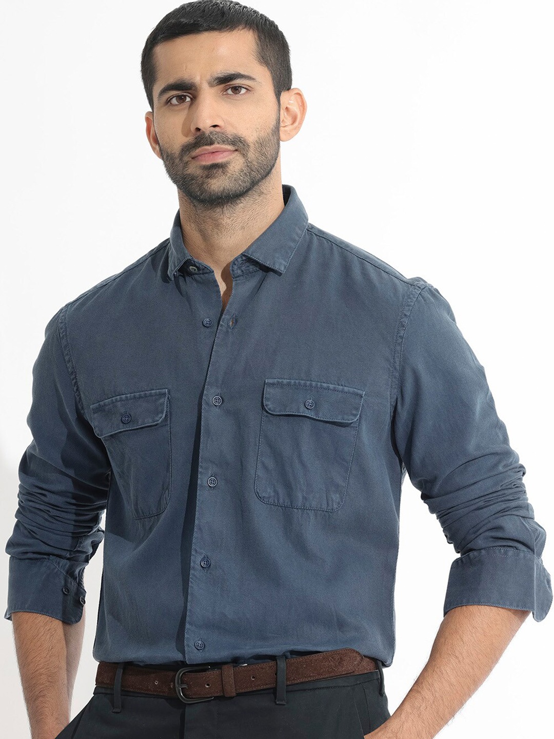 

RARE RABBIT Men Lipton Slim Fit Classic Cotton Shirt, Navy blue