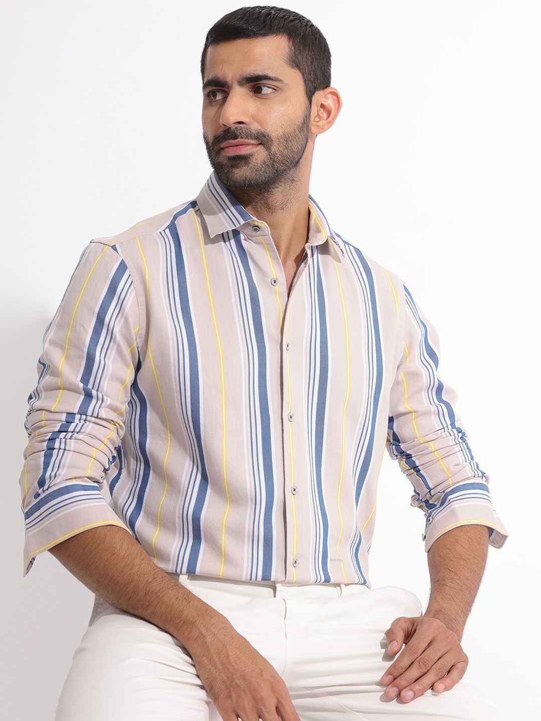 

RARE RABBIT Men Purit Striped Slim Fit Classic Shirt, Brown