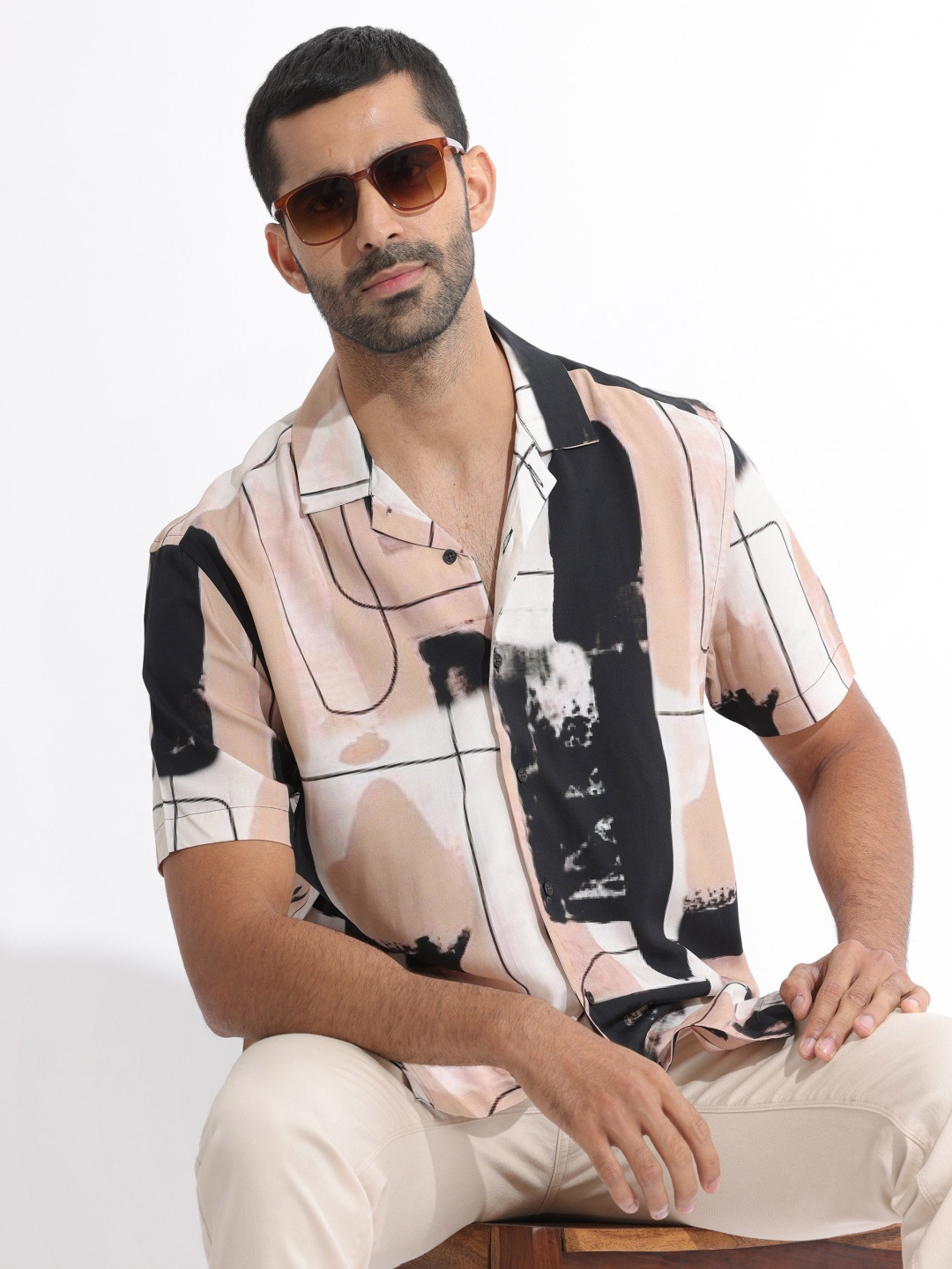 

RARE RABBIT Men Bexley Slim Fit Abstract Printed Shirt, Beige