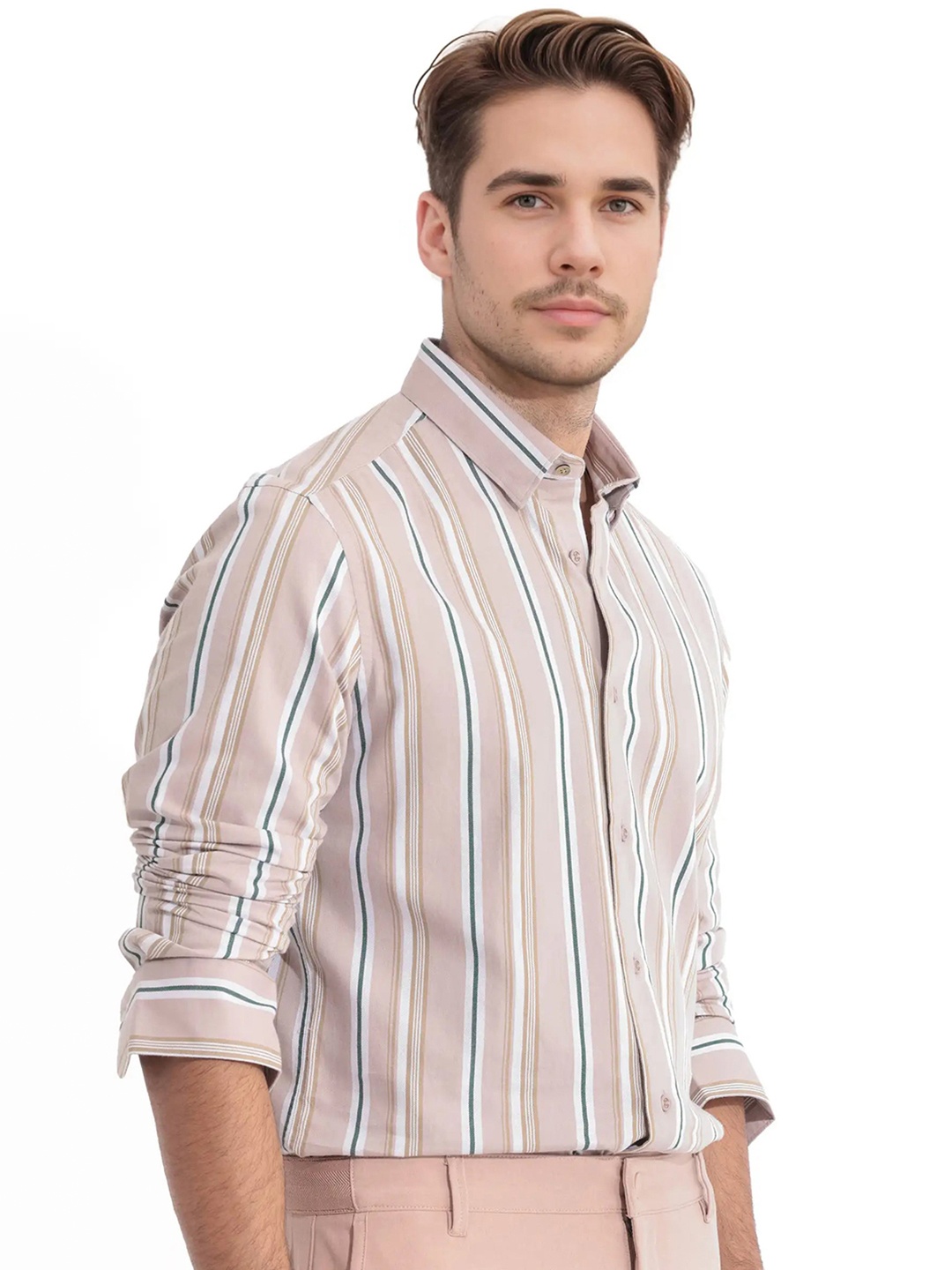 

RARE RABBIT Men Fushion Slim Fit Vertical Striped Cotton Shirt, Pink