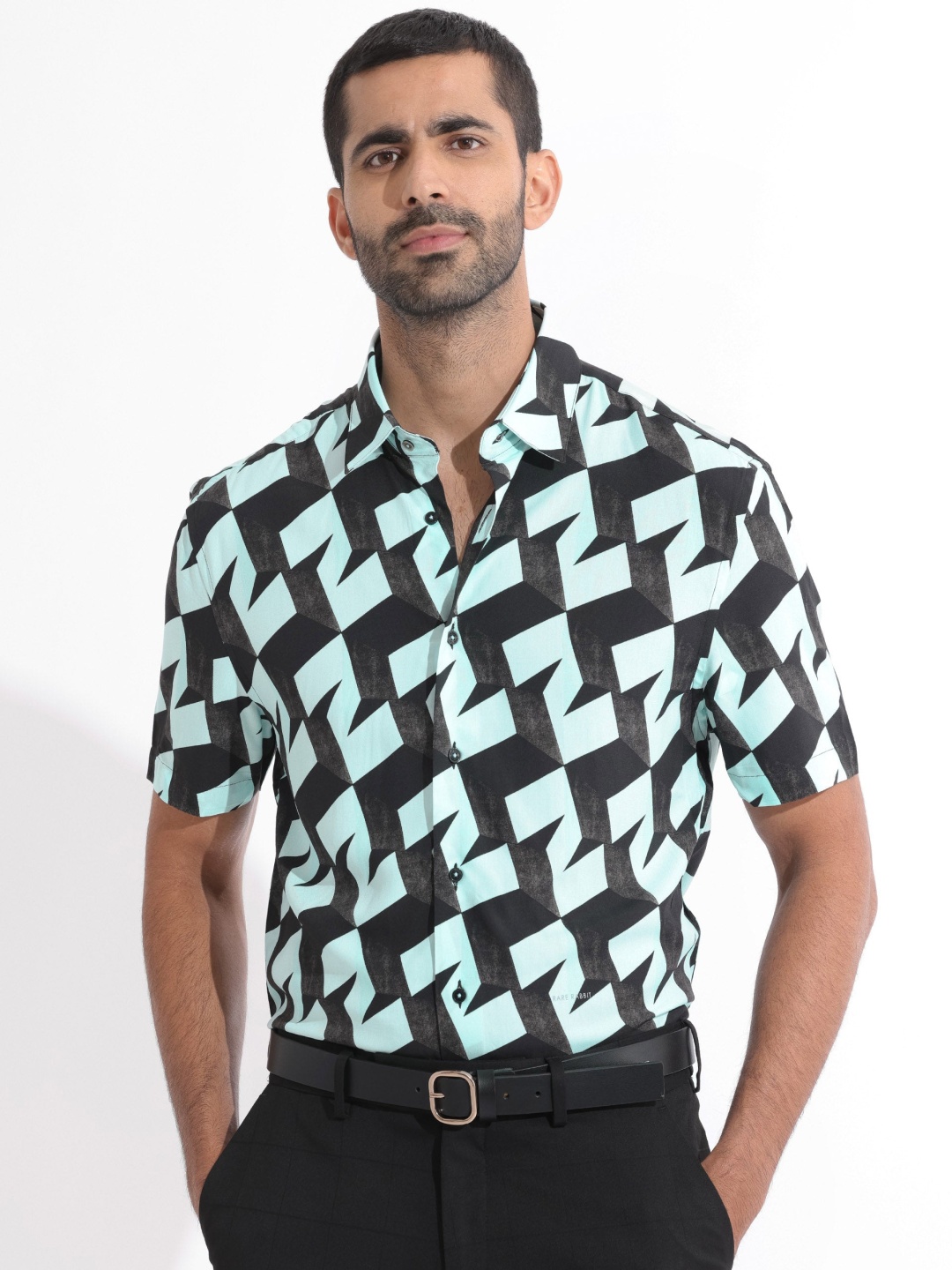 

RARE RABBIT Men Brimmer Slim Fit Abstract Printed Cotton Shirt, Black
