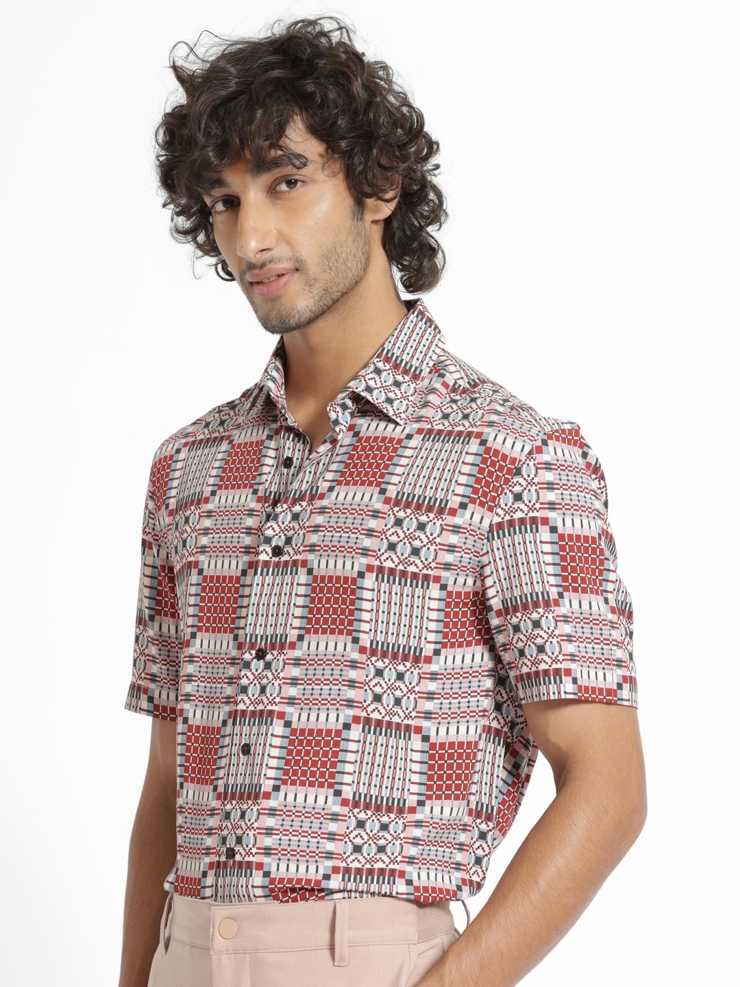 

RARE RABBIT Men Boxem Slim Fit Ethnic Motifs Printed Shirt, Red