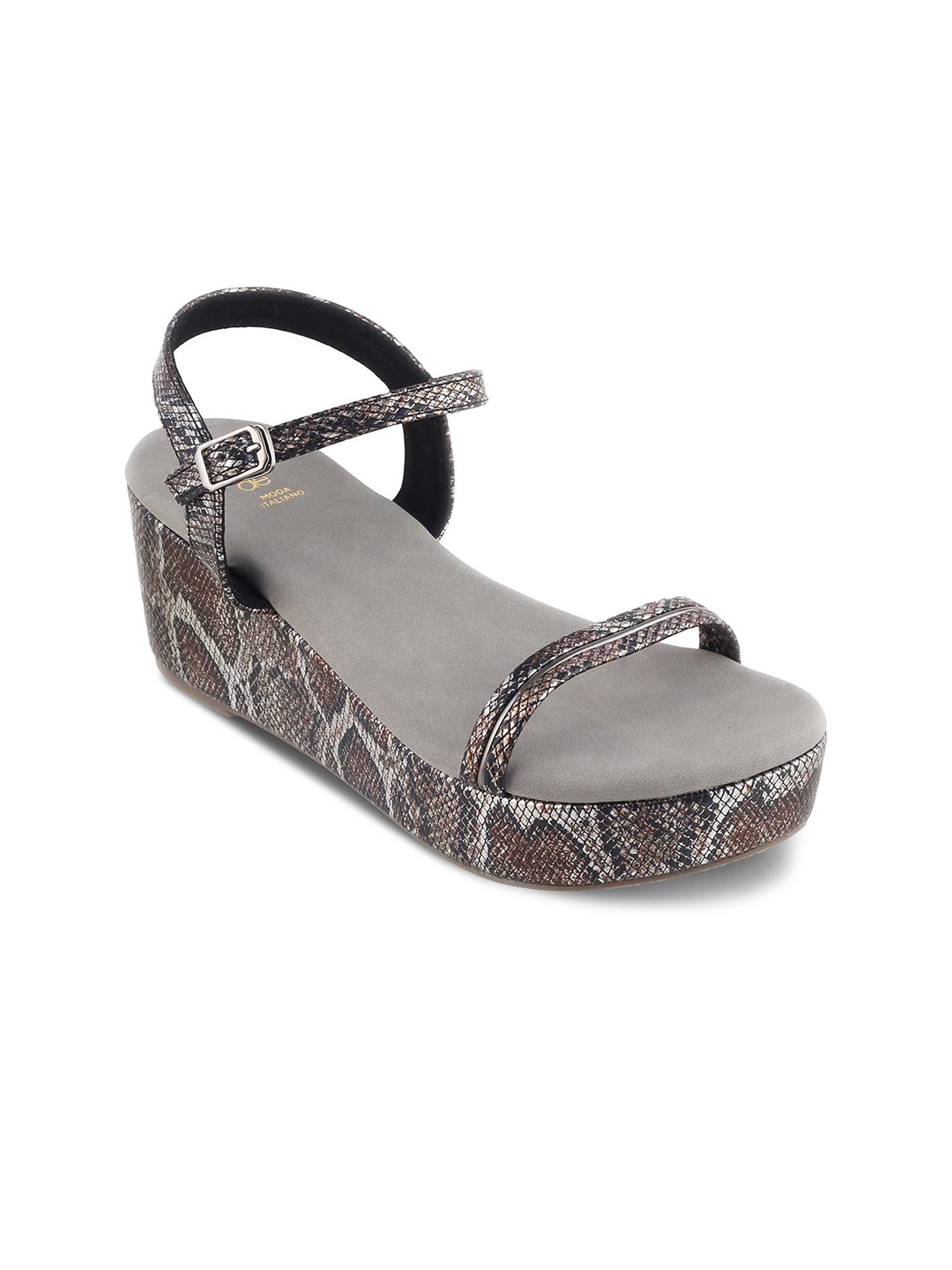 

Tresmode Printed Open Toe Flatform Heels With Buckles, Grey
