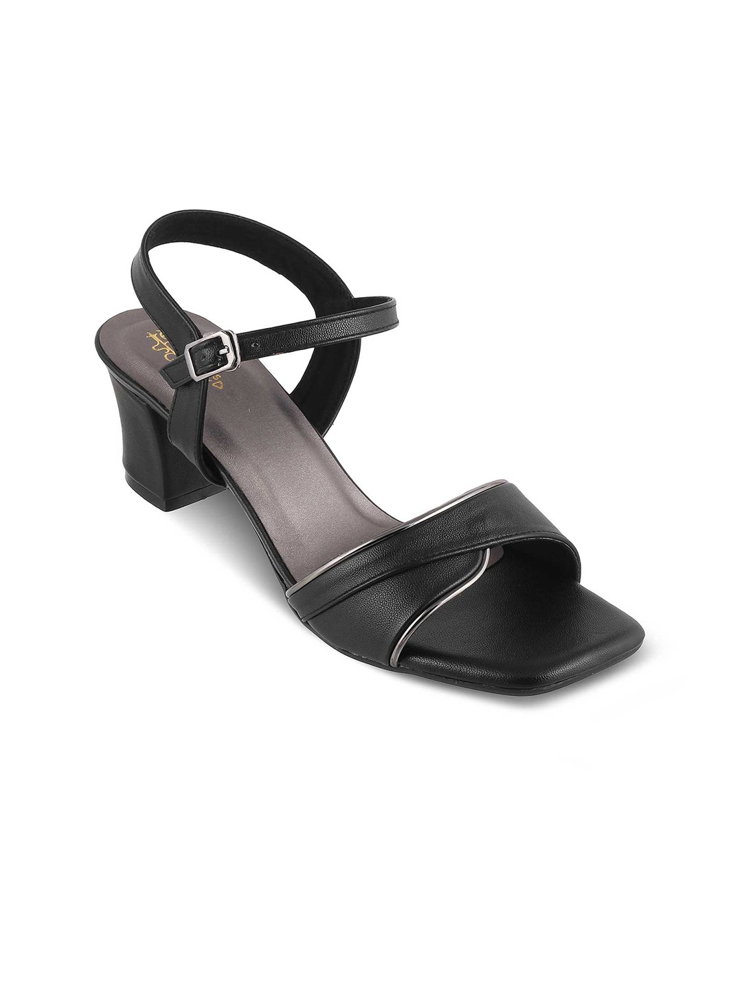 

Tresmode Max Open Toe Block Heels With Buckle Closure, Black