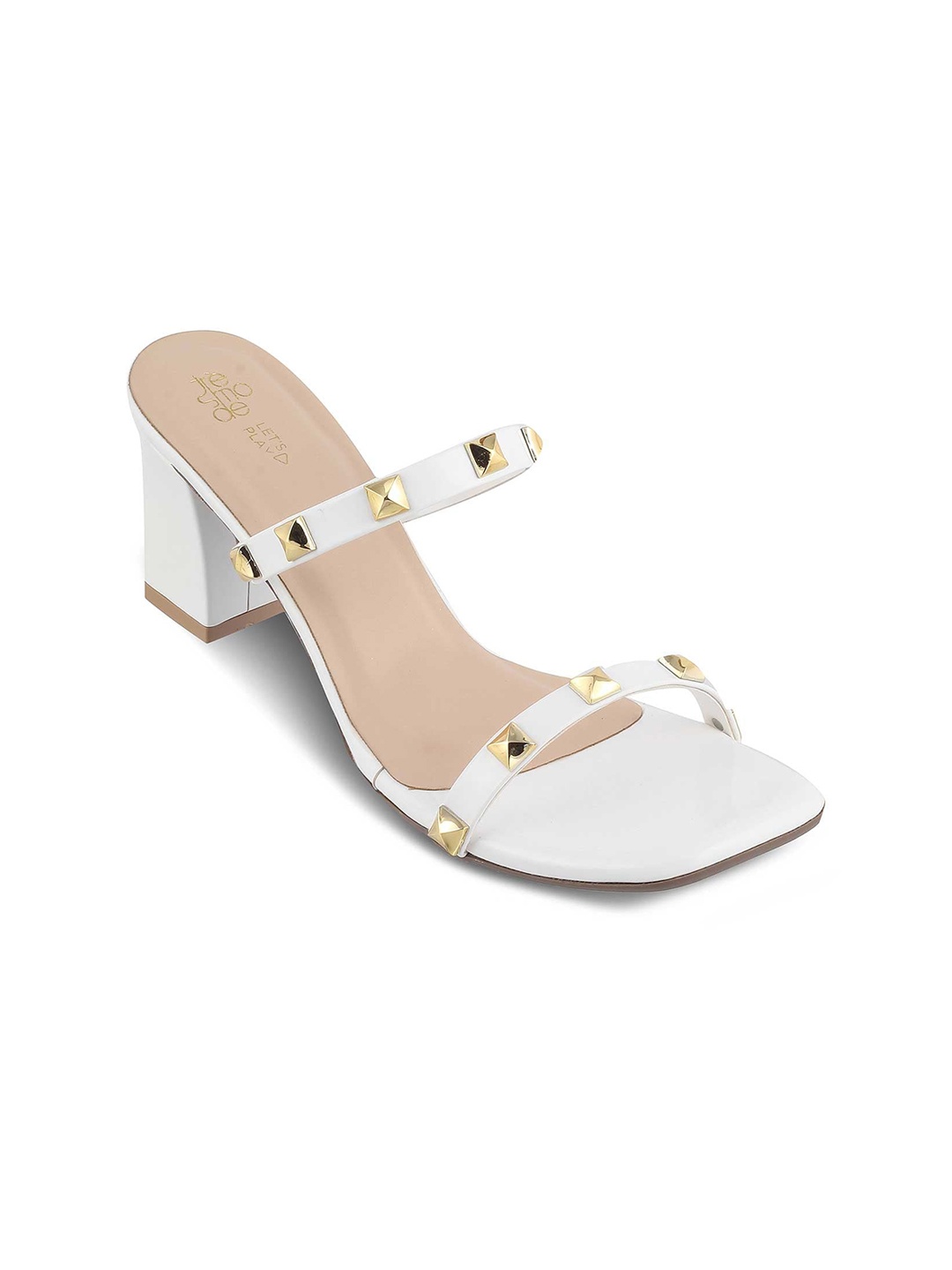 

Tresmode Embellished Open Toe Block Heels, White