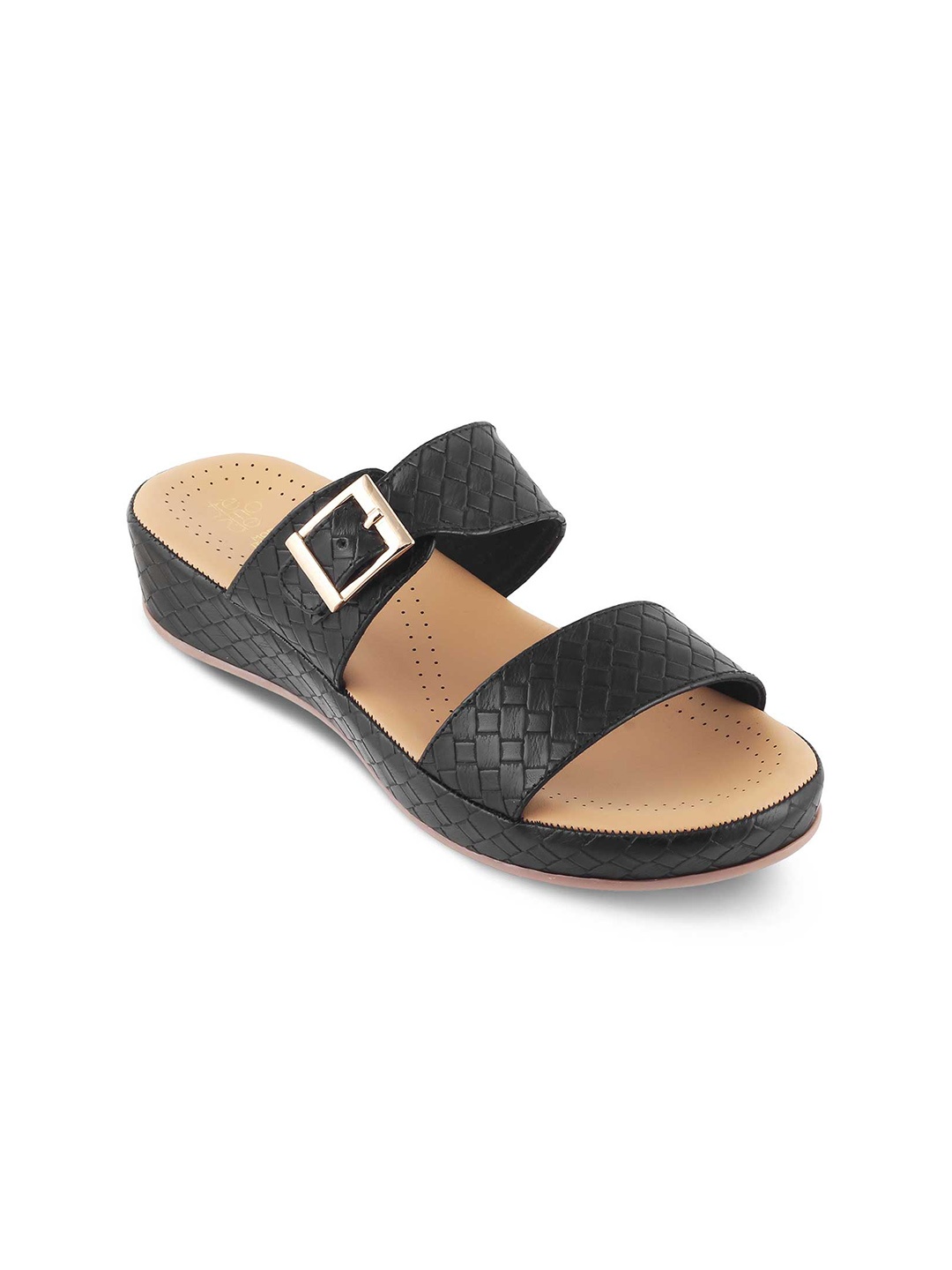

Tresmode Textured Two Strap Wedges With Buckles, Black