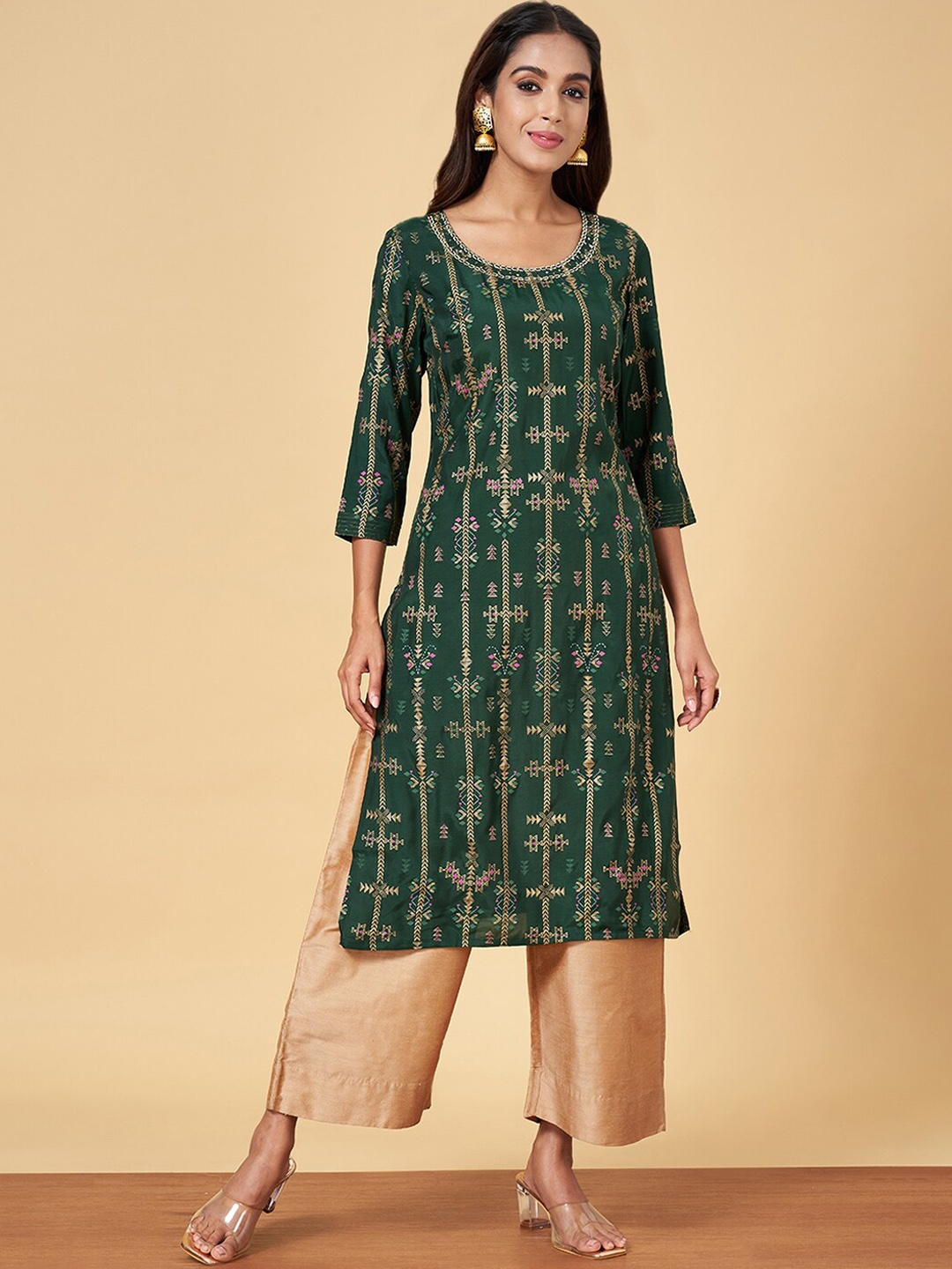 

YU by Pantaloons Printed Thread Work Kurta, Green