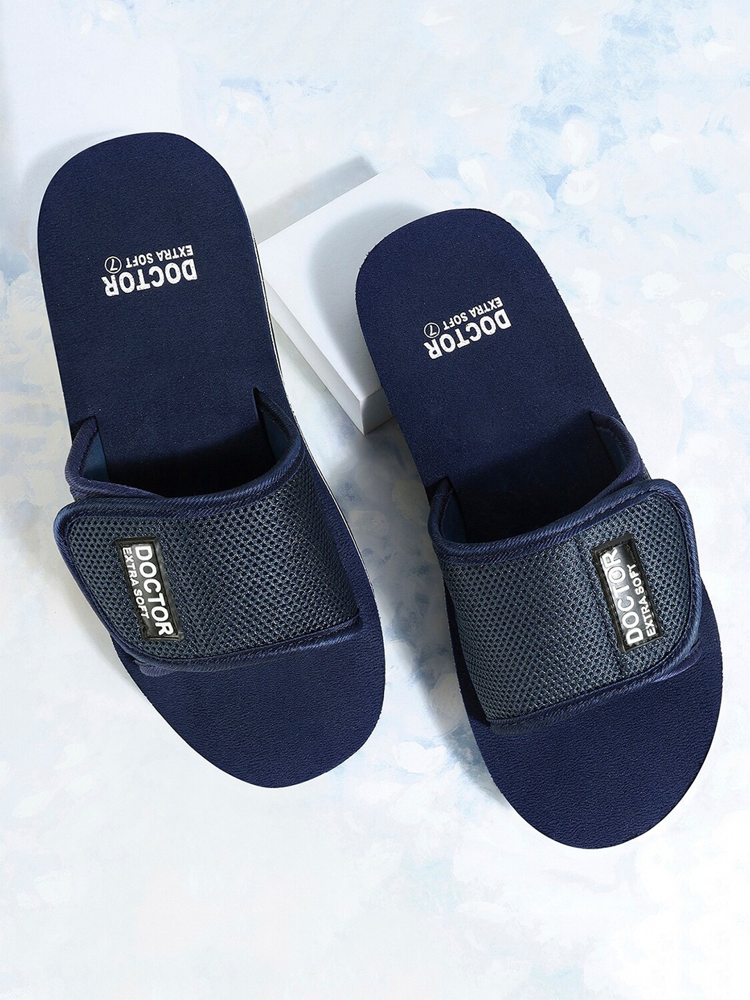

DOCTOR EXTRA SOFT Men Textured Orthopedic Non-Slip Sliders, Navy blue