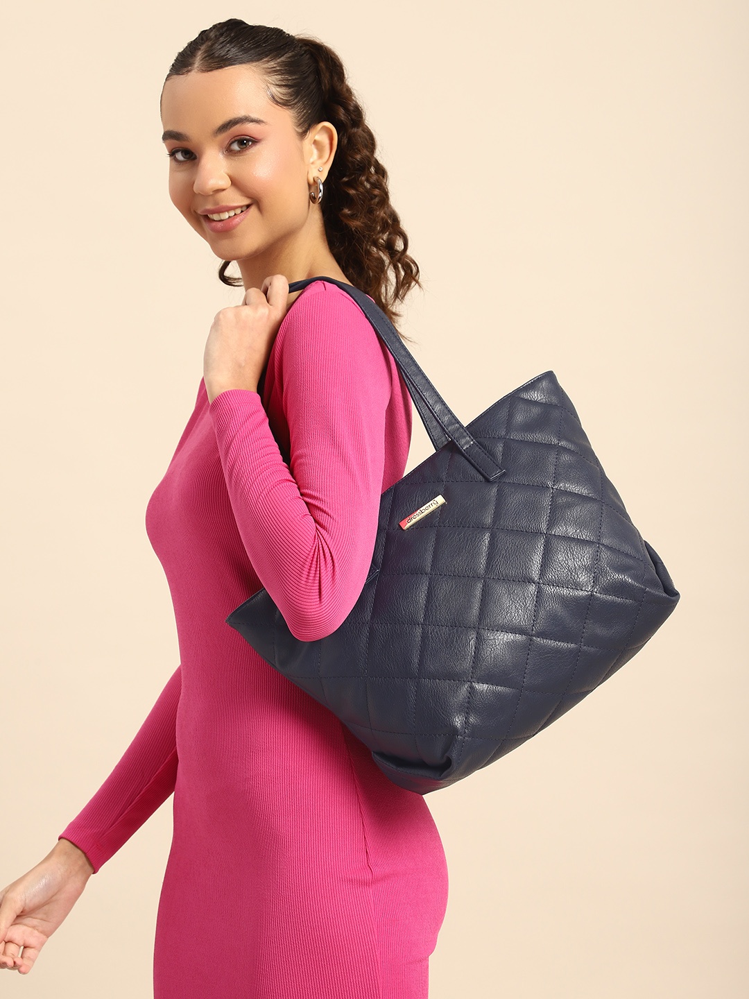 

DressBerry Shopper Shoulder Bag with Quilted Details, Navy blue