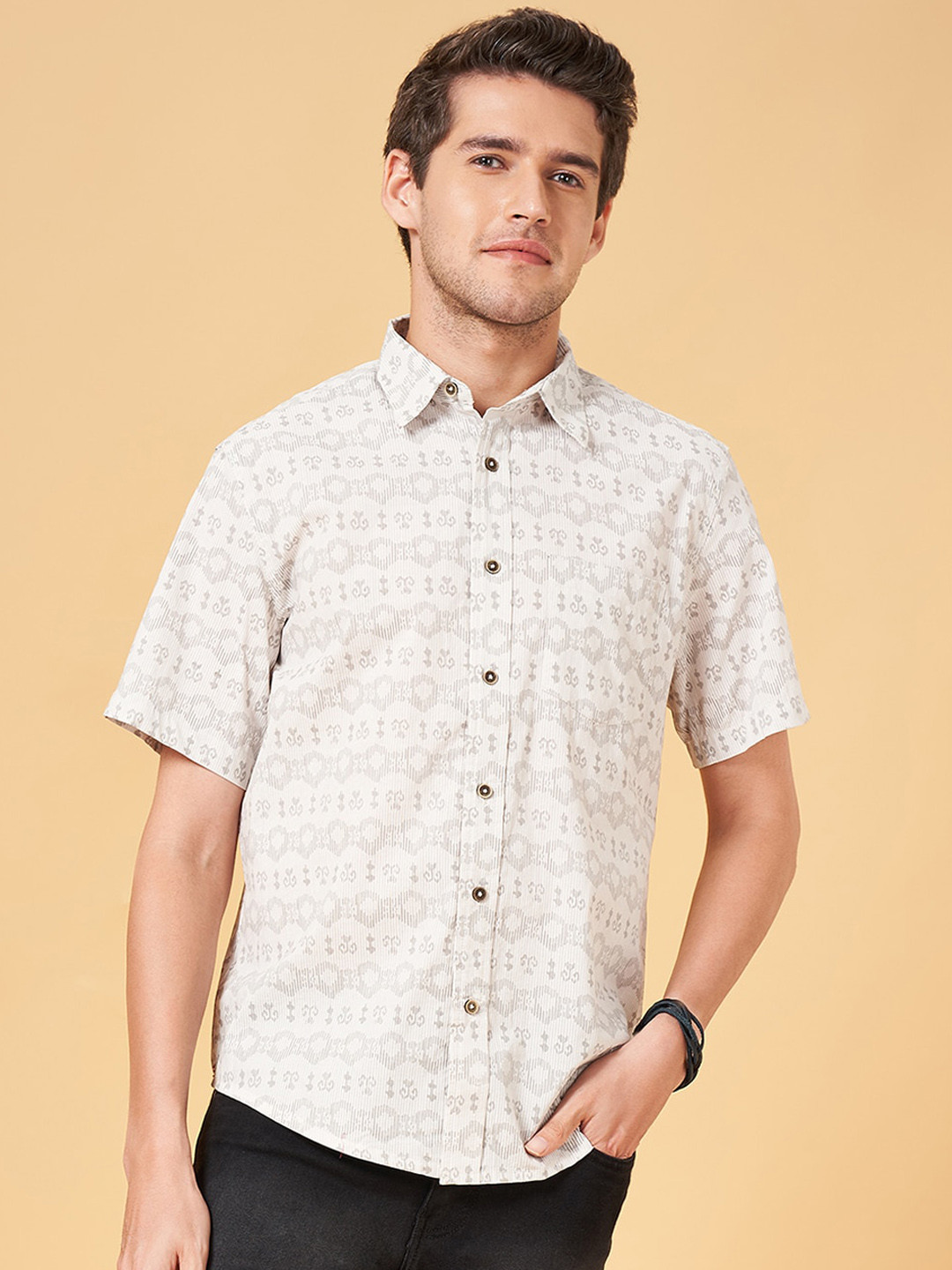 

indus route by Pantaloons Ethnic Motifs Printed Cotton Casual Shirt, Grey