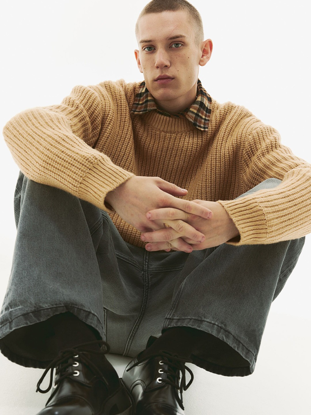 

H&M Loose Fit Rib-Knit Jumper, Beige