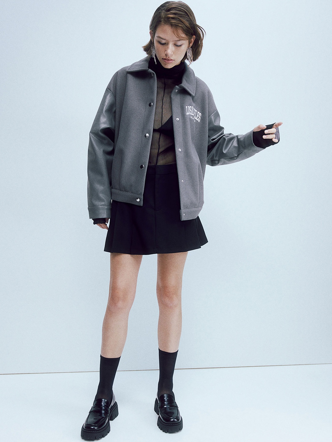 

H&M Motif-Detail Baseball Jacket, Grey