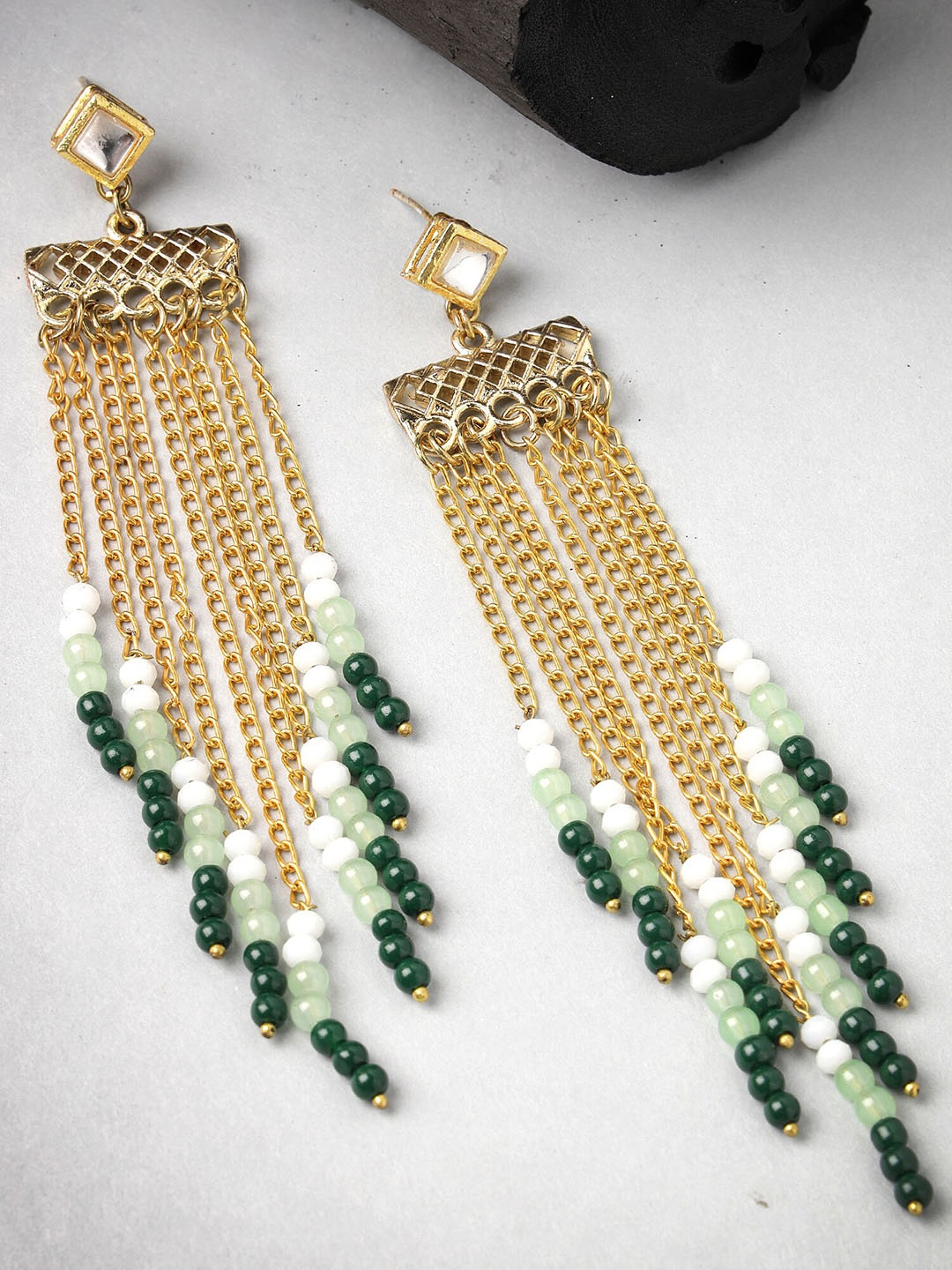 

KARATCART Gold Plated Kundan Studded Drop Earrings, Green