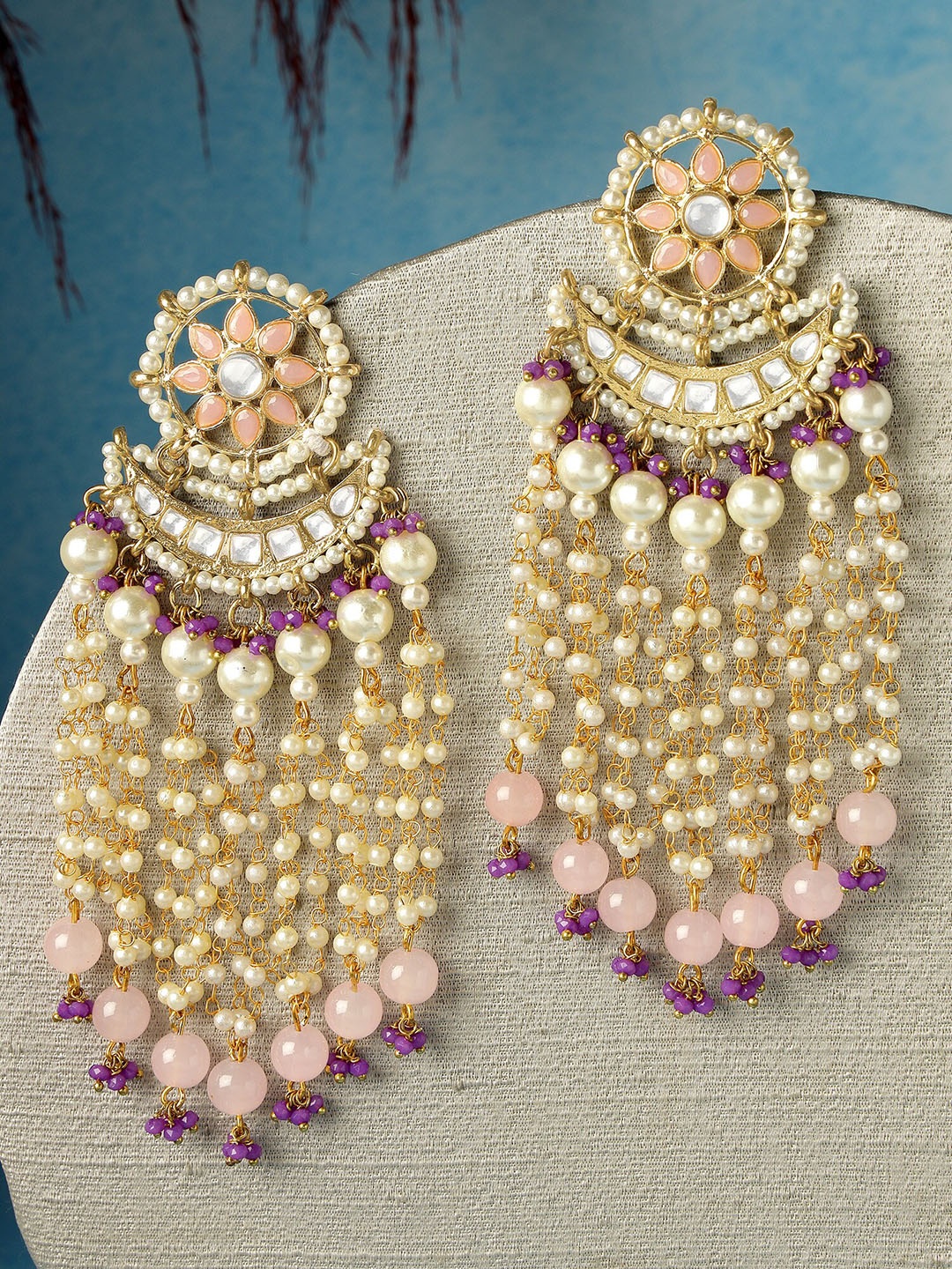

KARATCART Gold Plated Kundan Studded Drop Earrings