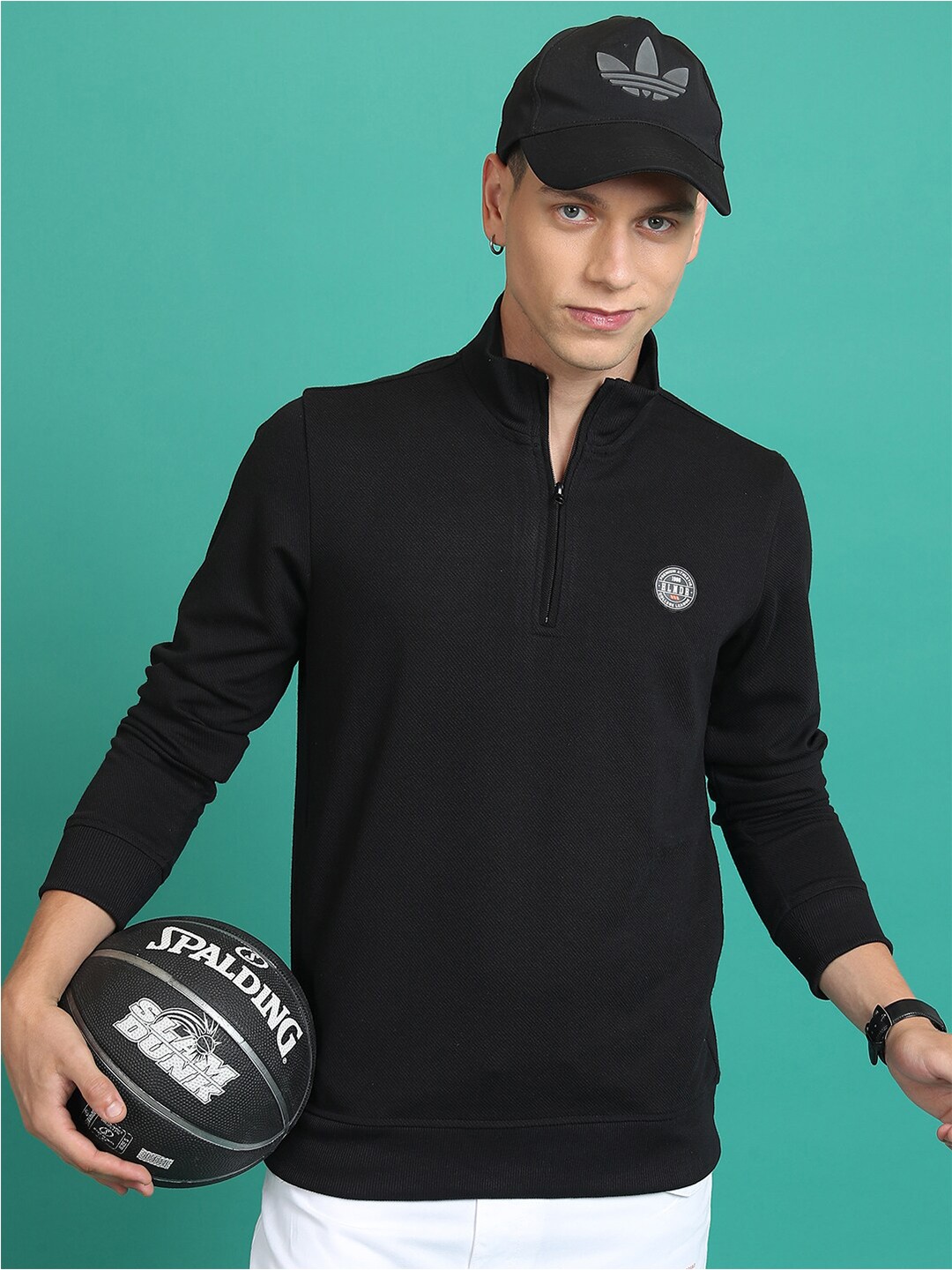 

HIGHLANDER Mock Collar Half Zipper Pullover Sweatshirt, Black