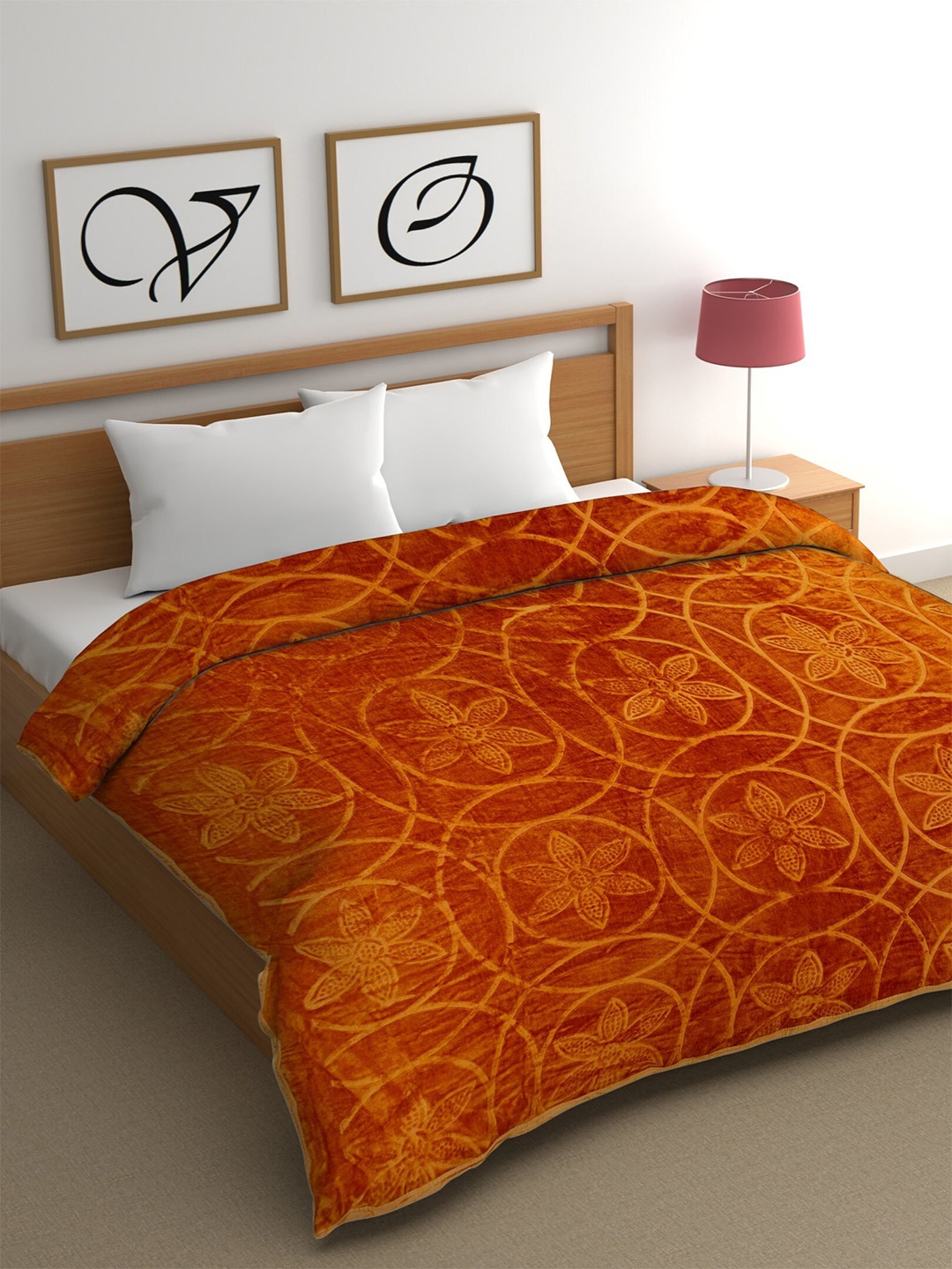 

CG HOMES Orange Ethnic Motifs Mink Heavy Winter 350 GSM Double Bed Blanket