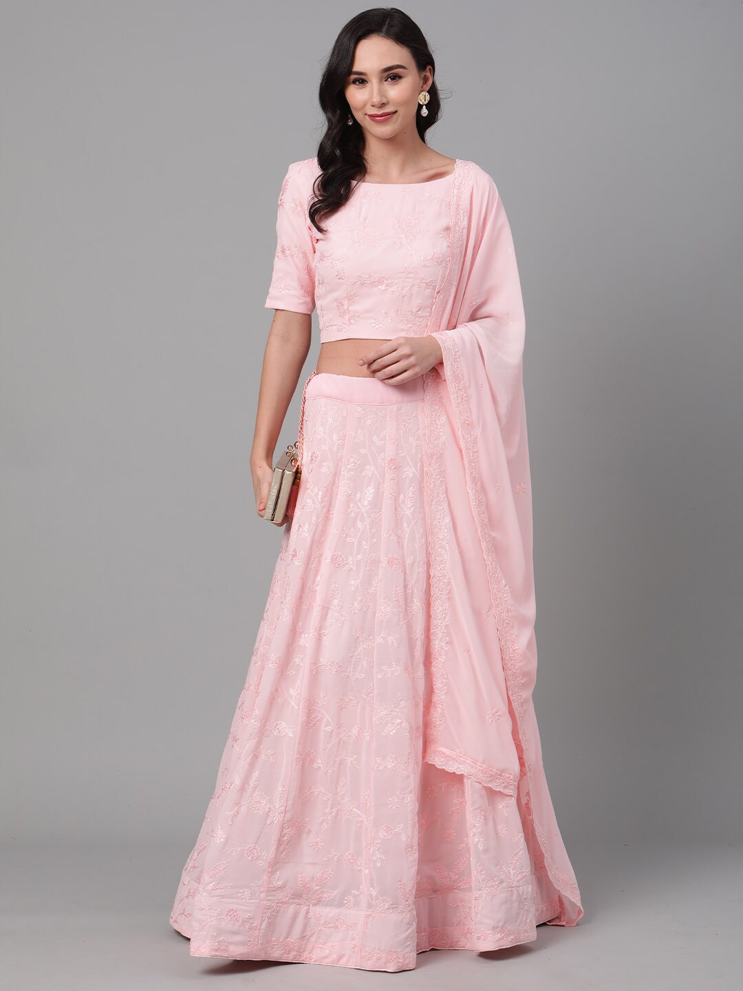 

SHUBHKALA Embroidered Semi-Stitched Lehenga & Unstitched Blouse With Dupatta, Pink