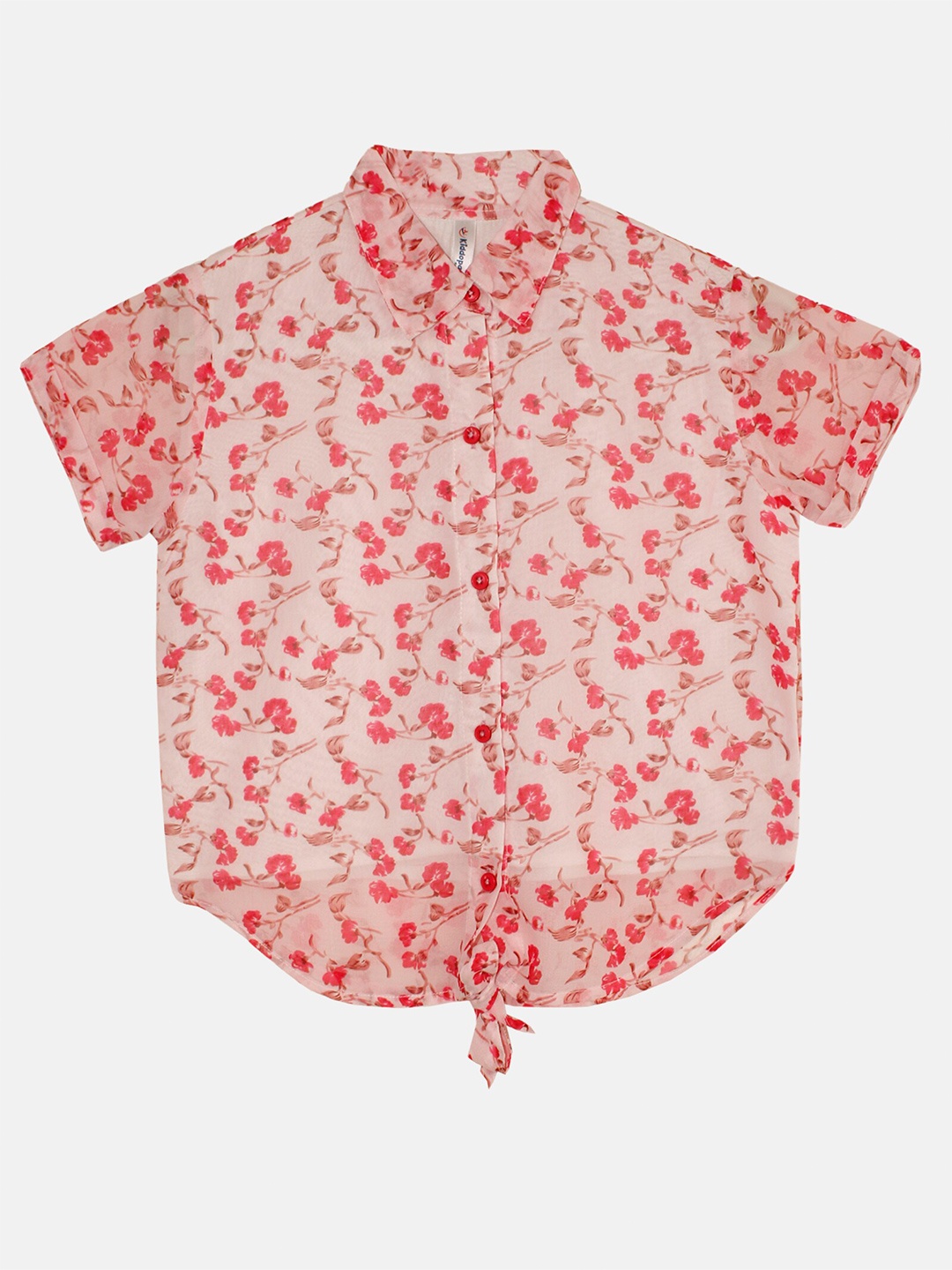 

KiddoPanti Girls Floral Printed Tie-Up Shirt Style Top, Pink