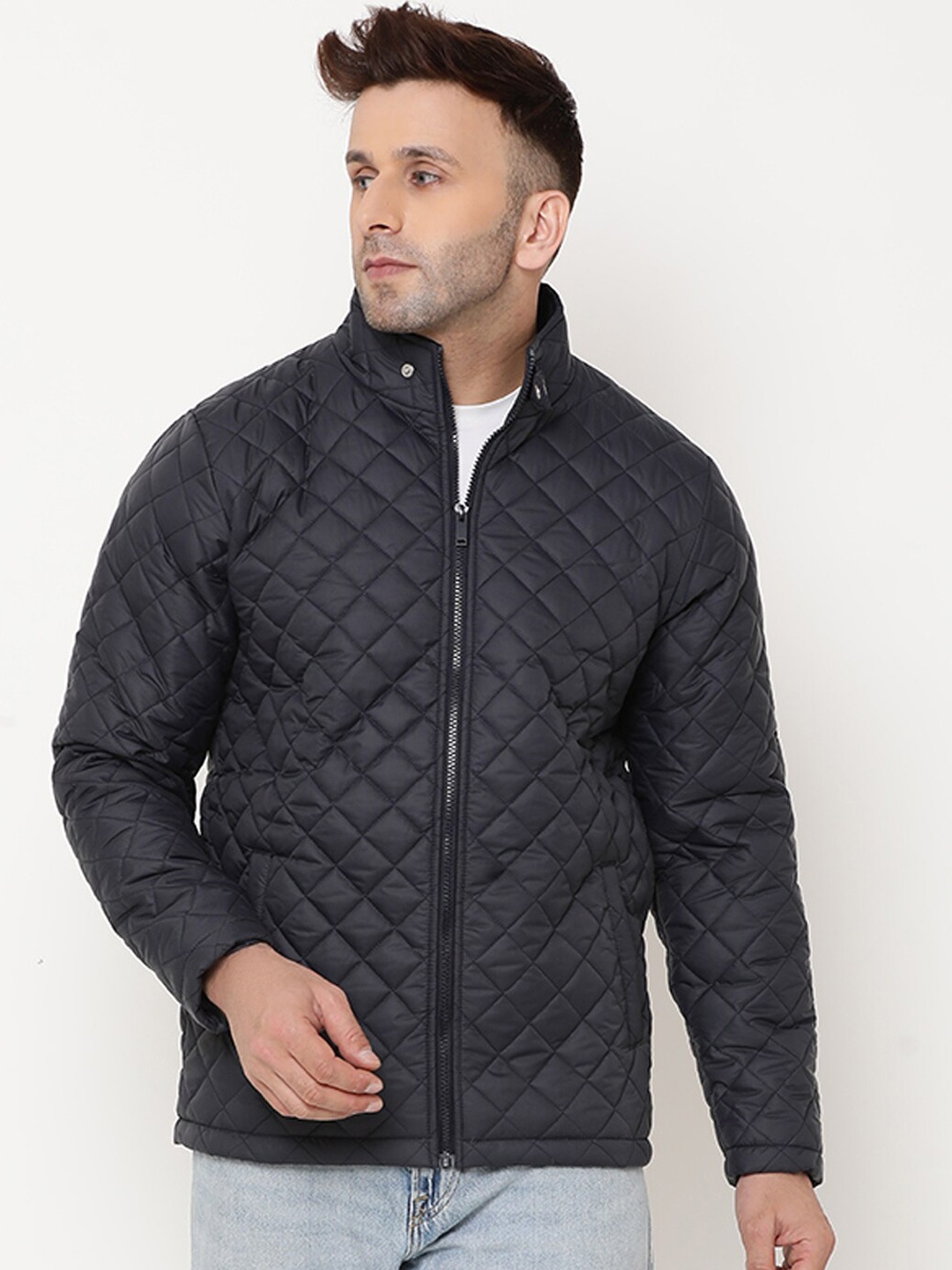 

9ty3ree Self Design Insulator Quilted Jacket, Navy blue